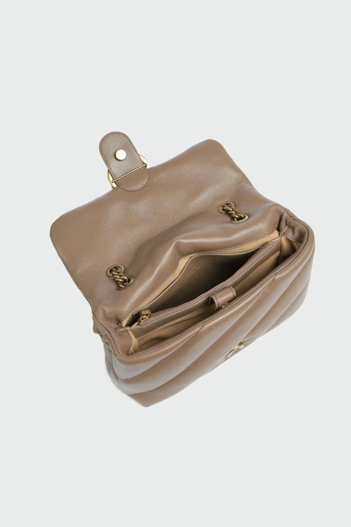 Pinko Metal Logolu Hakiki Deri Zincir Askılı Bayan Çanta 100038 A0F2 D01Q BEJ - 4