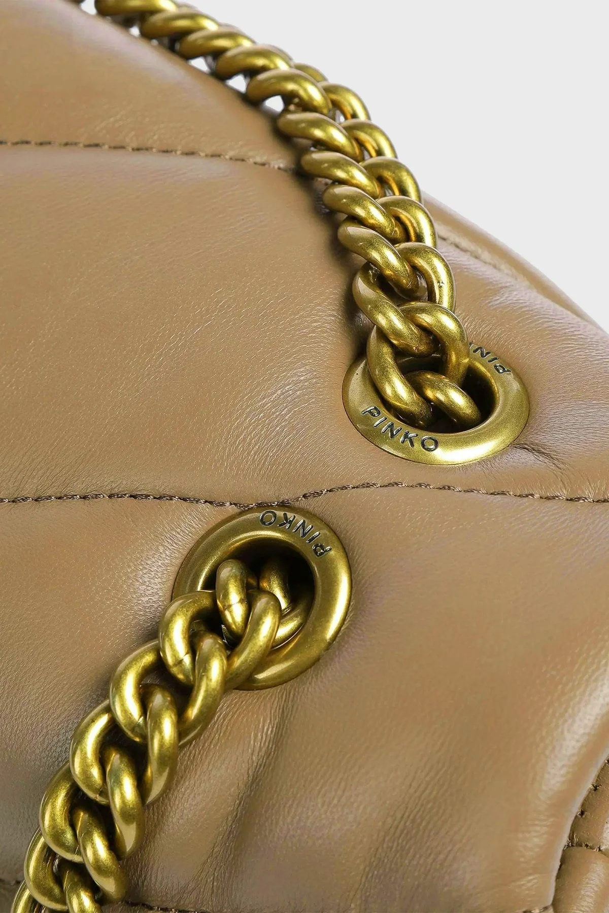 Pinko Metal Logolu Hakiki Deri Zincir Askılı Bayan Çanta 100038 A0F2 D01Q BEJ - 6