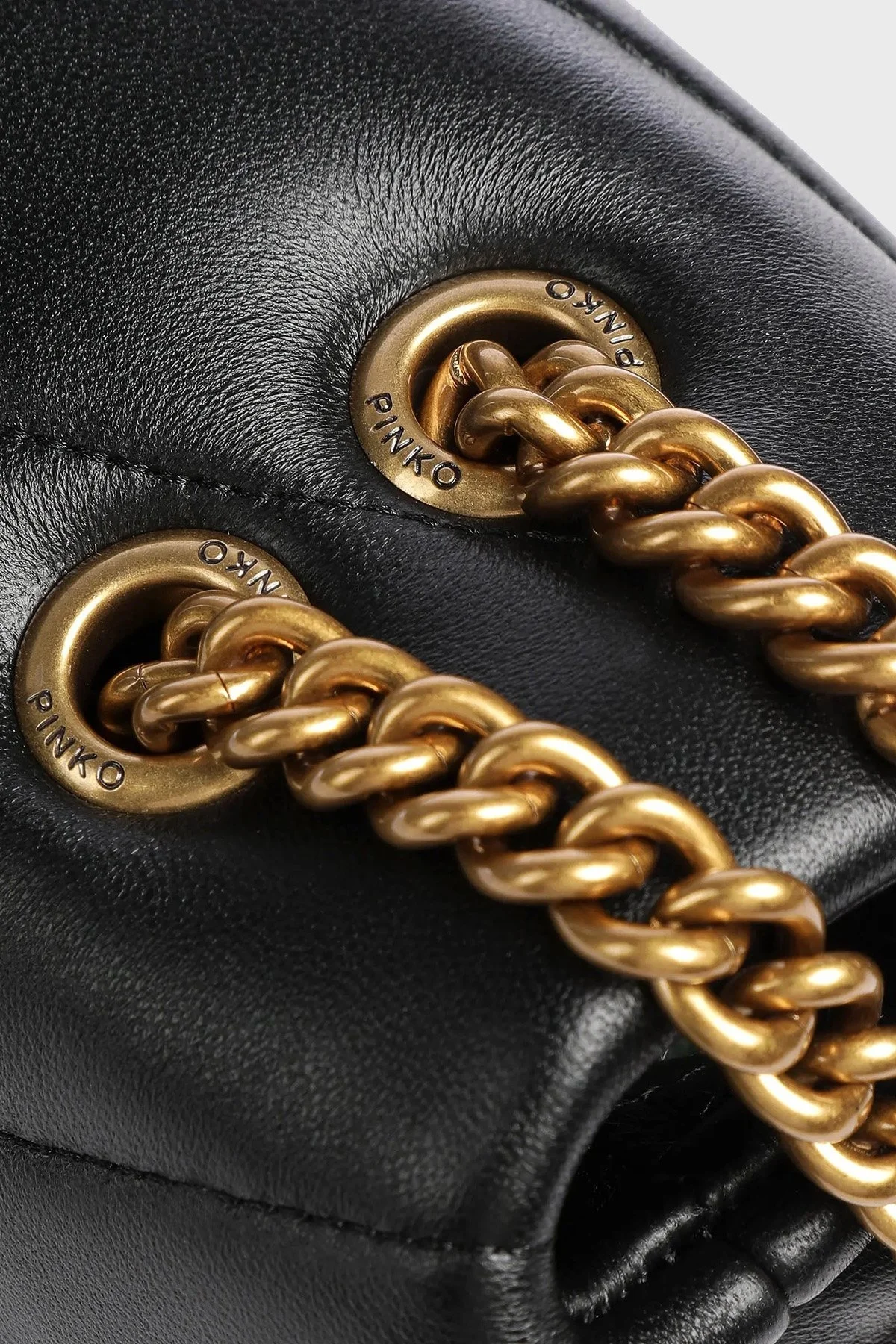 Pinko Metal Logolu Hakiki Deri Zincir Askılı Bayan Çanta 100038 A0F2 Z99Q SİYAH - 5