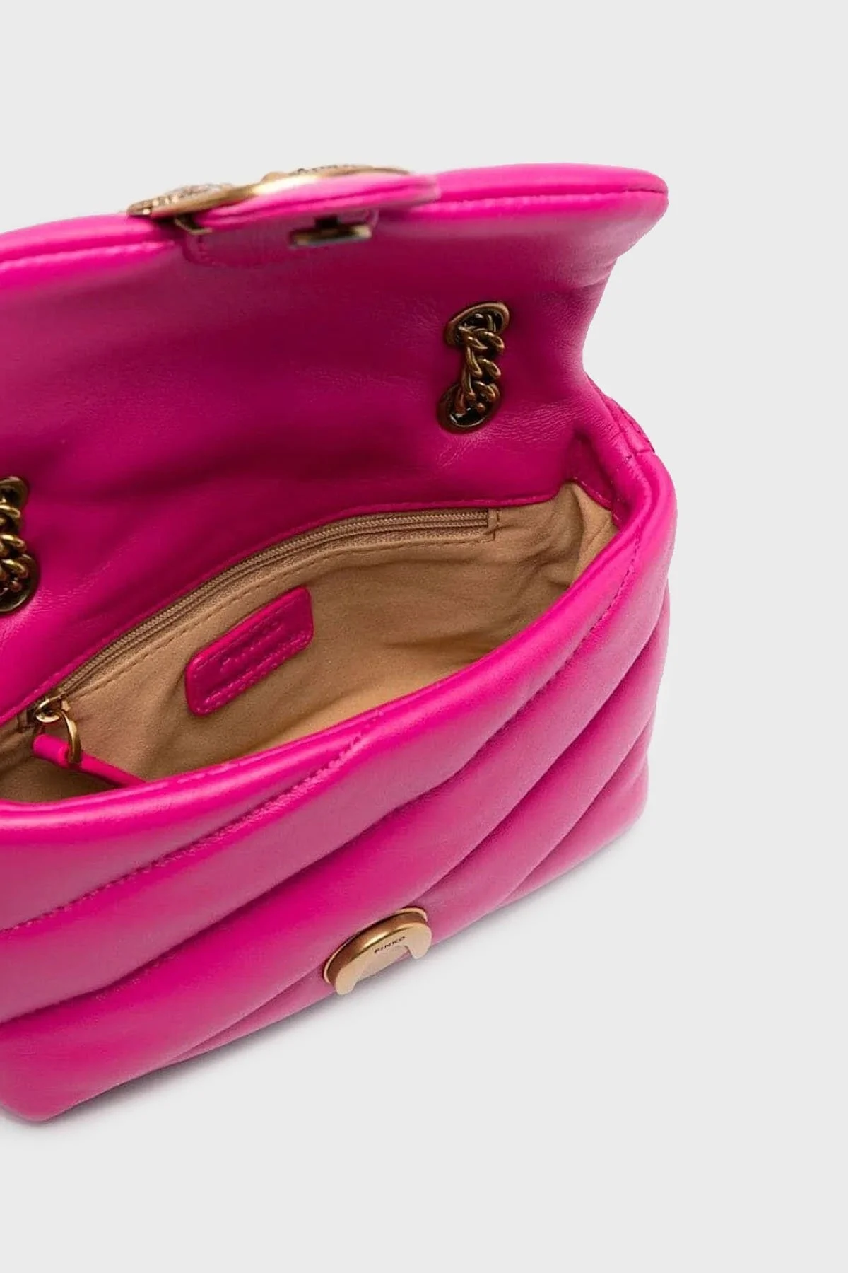 Pinko Metal Logolu Hakiki Deri Zincir Askılı Bayan Çanta 100040 A0F2 N17Q FUŞYA - 6