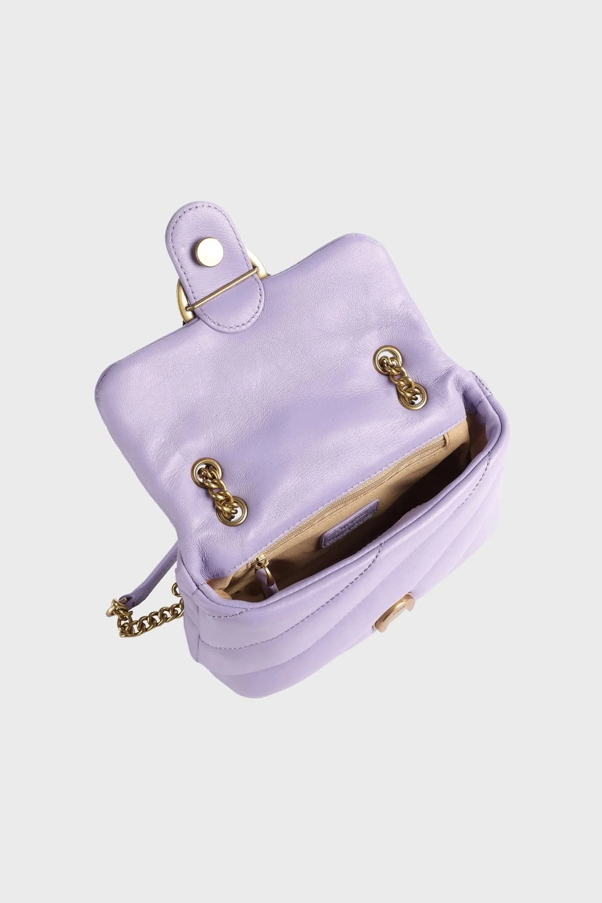 Pinko Metal Logolu Hakiki Deri Zincir Askılı Bayan Çanta 100040 A0F2 Y48Q LİLA - 5