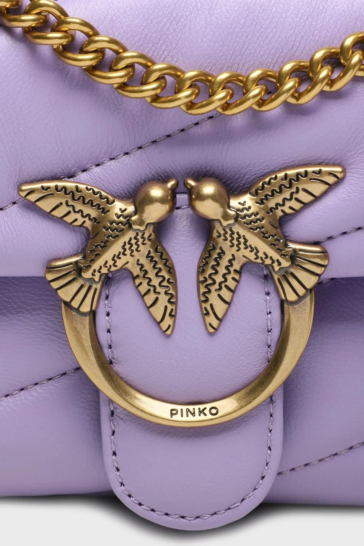 Pinko Metal Logolu Hakiki Deri Zincir Askılı Bayan Çanta 100040 A0F2 Y48Q LİLA - 6