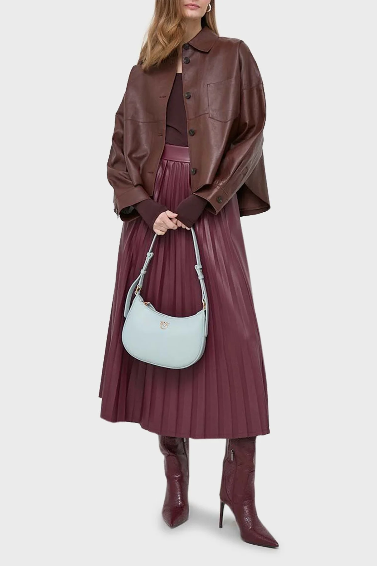 Pinko Omuz Askılı Hakiki Deri Bayan Çanta 102790 A0F1 E68Q AÇIK MAVİ - 2