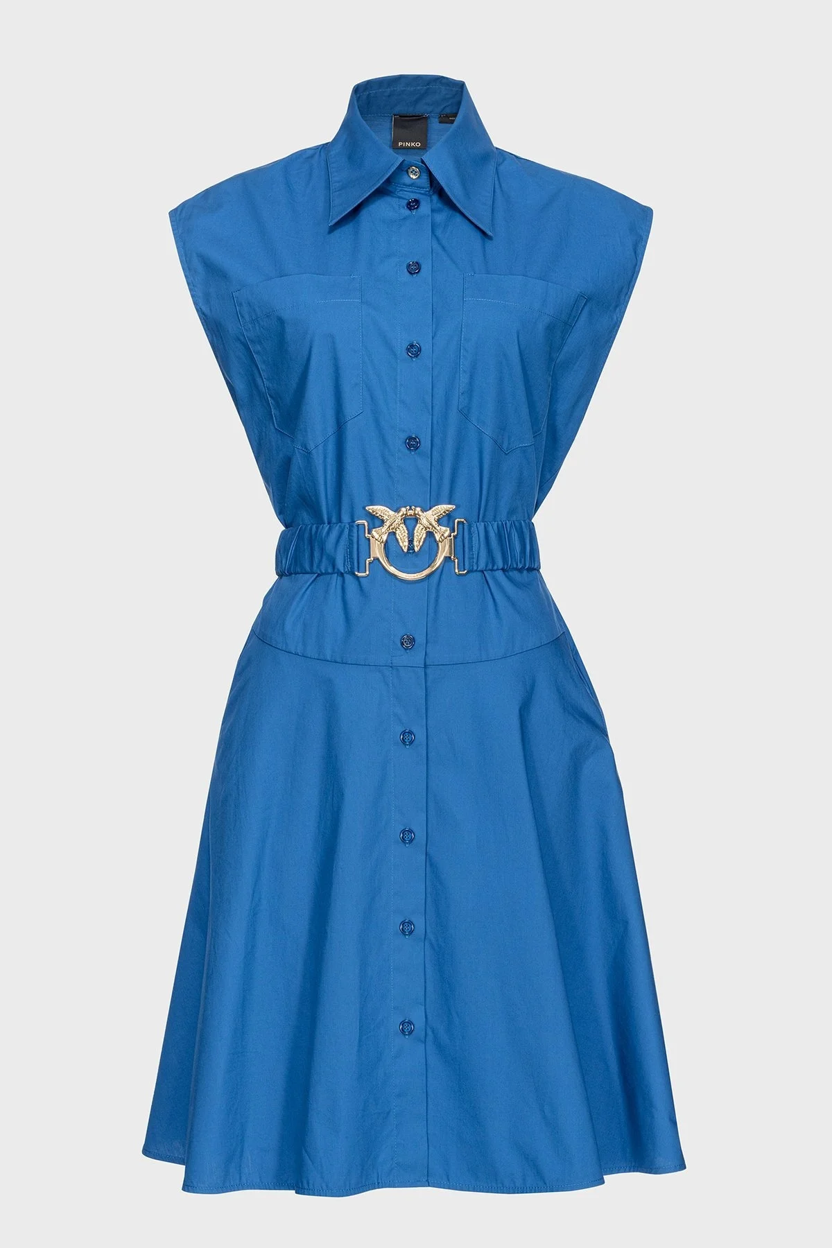 Pinko Pamuklu Kemerli Regular Fit Gömlek Yaka Bayan Elbise 103111 A1P4 F1E MAVİ - 1