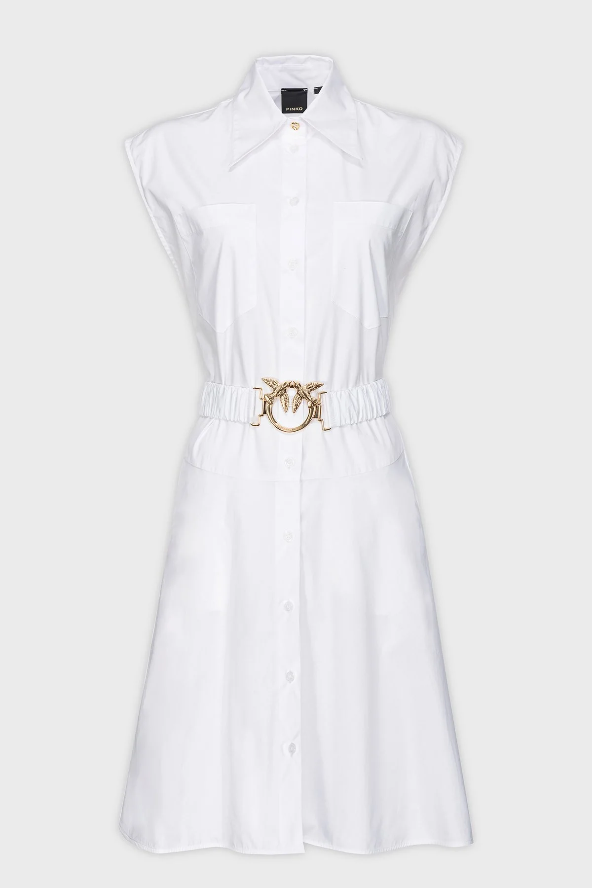 Pinko Pamuklu Kemerli Regular Fit Gömlek Yaka Kadın Elbise 103111 A1P4 Z04 BEYAZ - 5