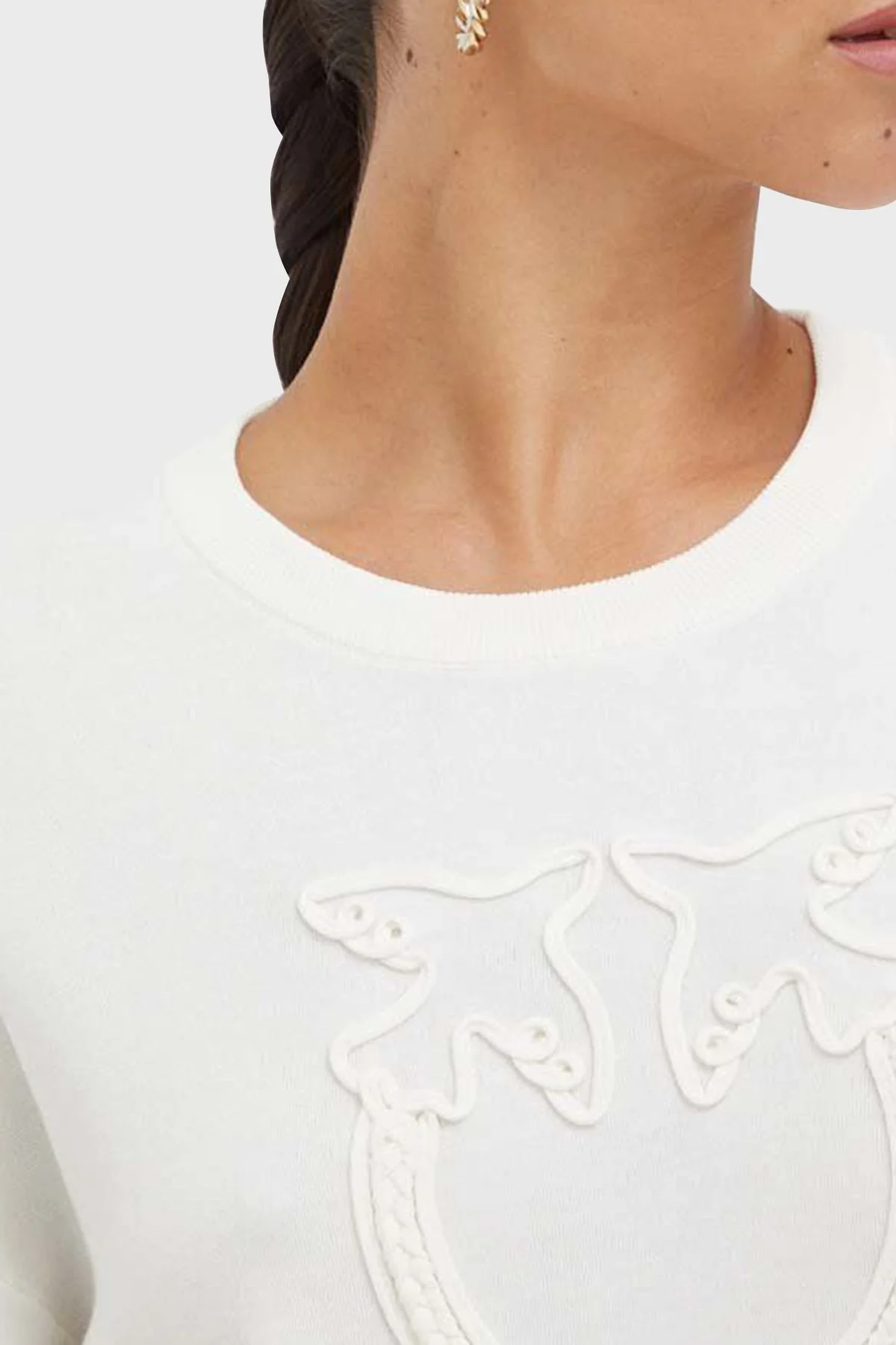 Pinko Pamuklu Regular Fit Bisiklet Yaka Bayan Sweat 101566 A115 Z04 BEYAZ - 4