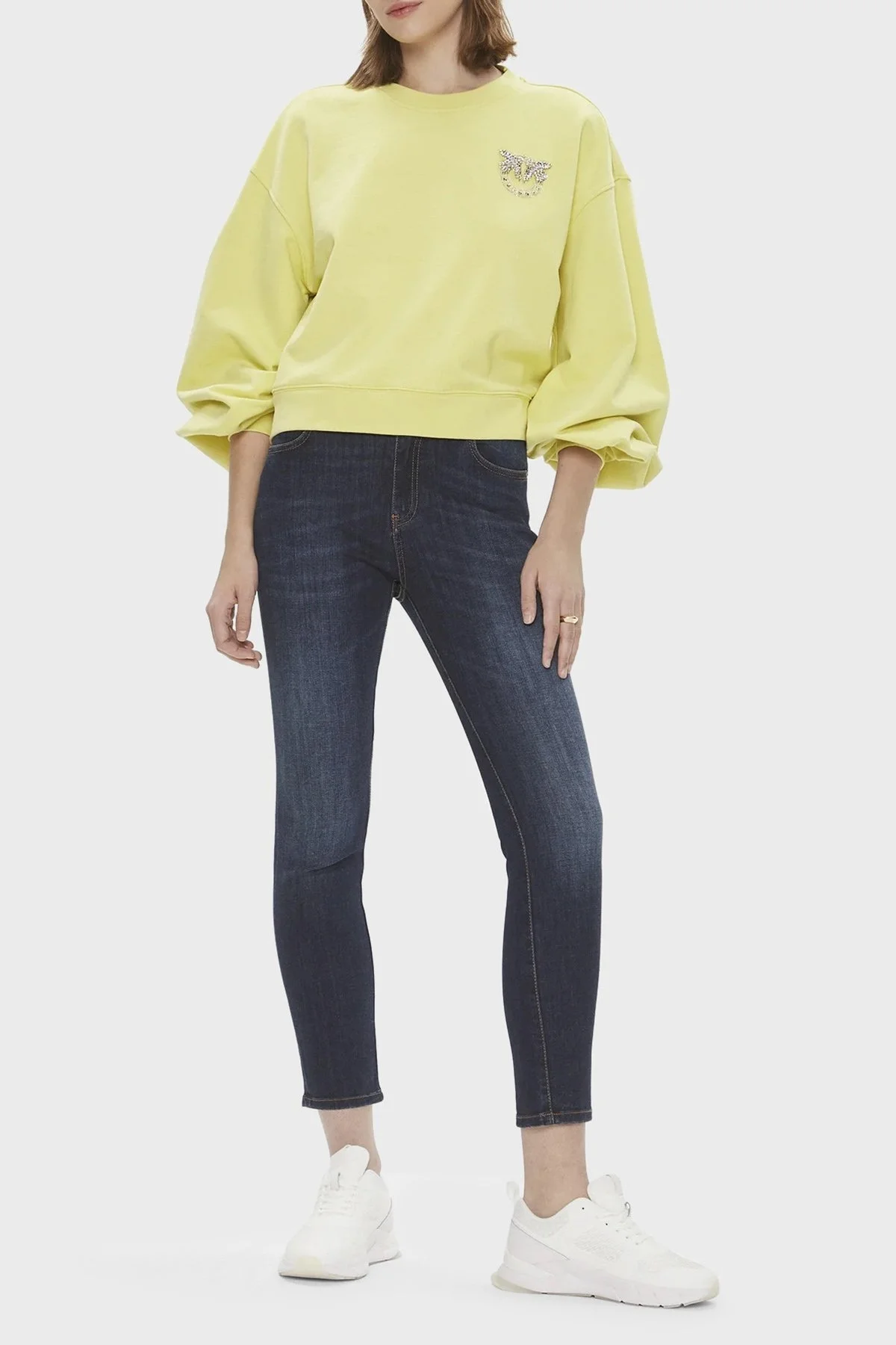 Pinko Pamuklu Regular Fit Bisiklet Yaka Bayan Sweat 102827A1R8H23 SARI - 3