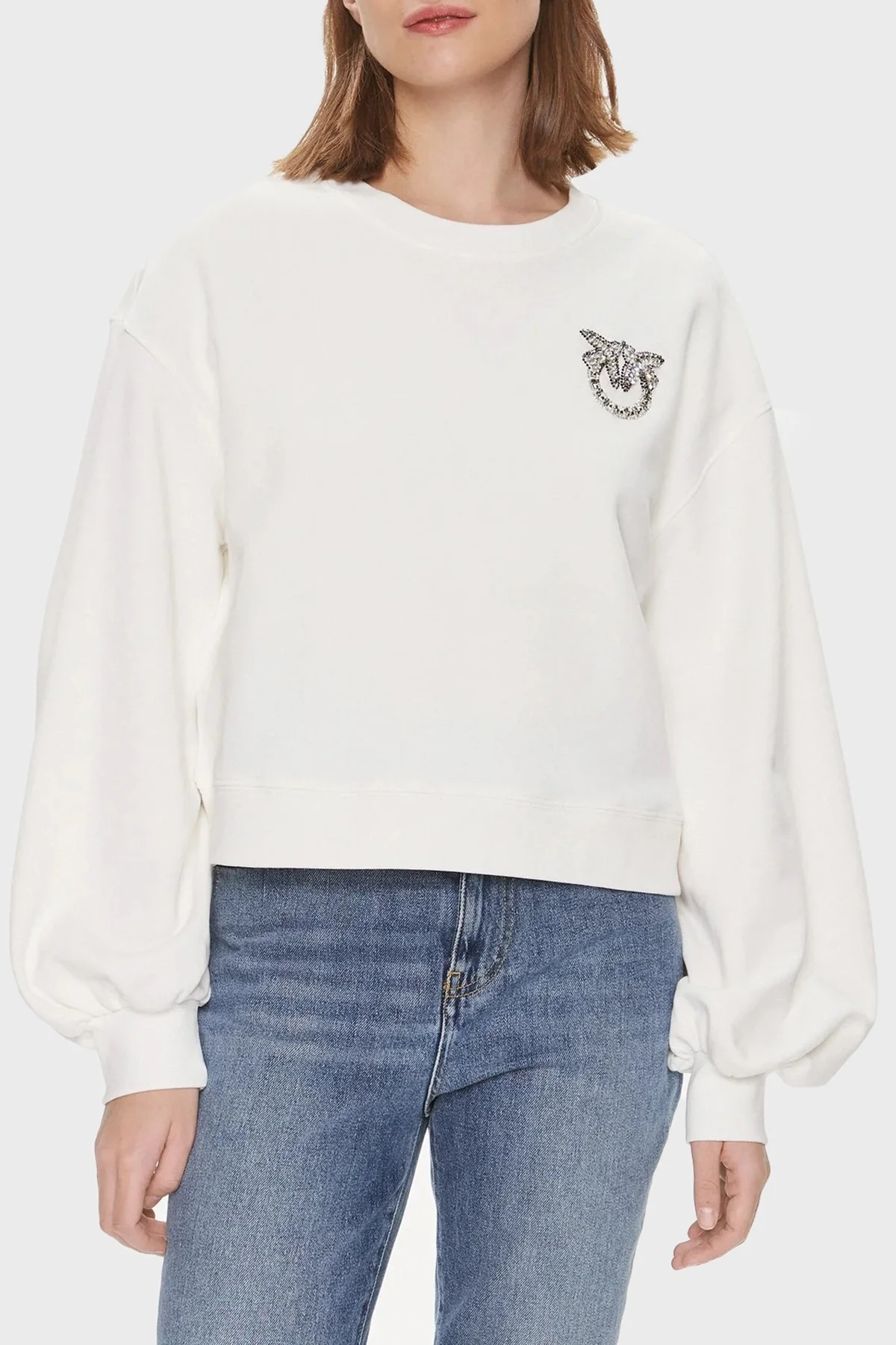 Pinko Pamuklu Regular Fit Bisiklet Yaka Bayan Sweat 102827A1R8Z15 BEYAZ - 1