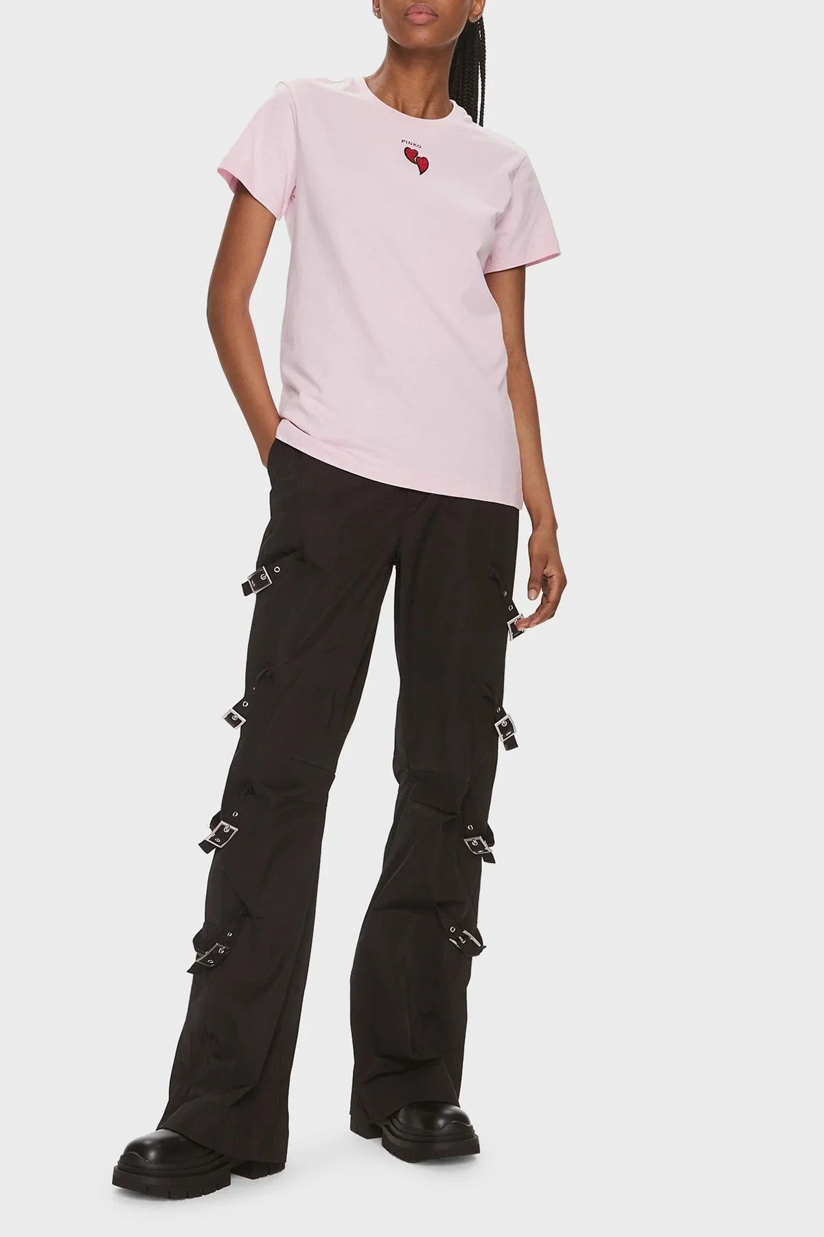 Pinko Pamuklu Regular Fit Bisiklet Yaka Bayan T Shirt 100789A1P8N78 PEMBE - 7