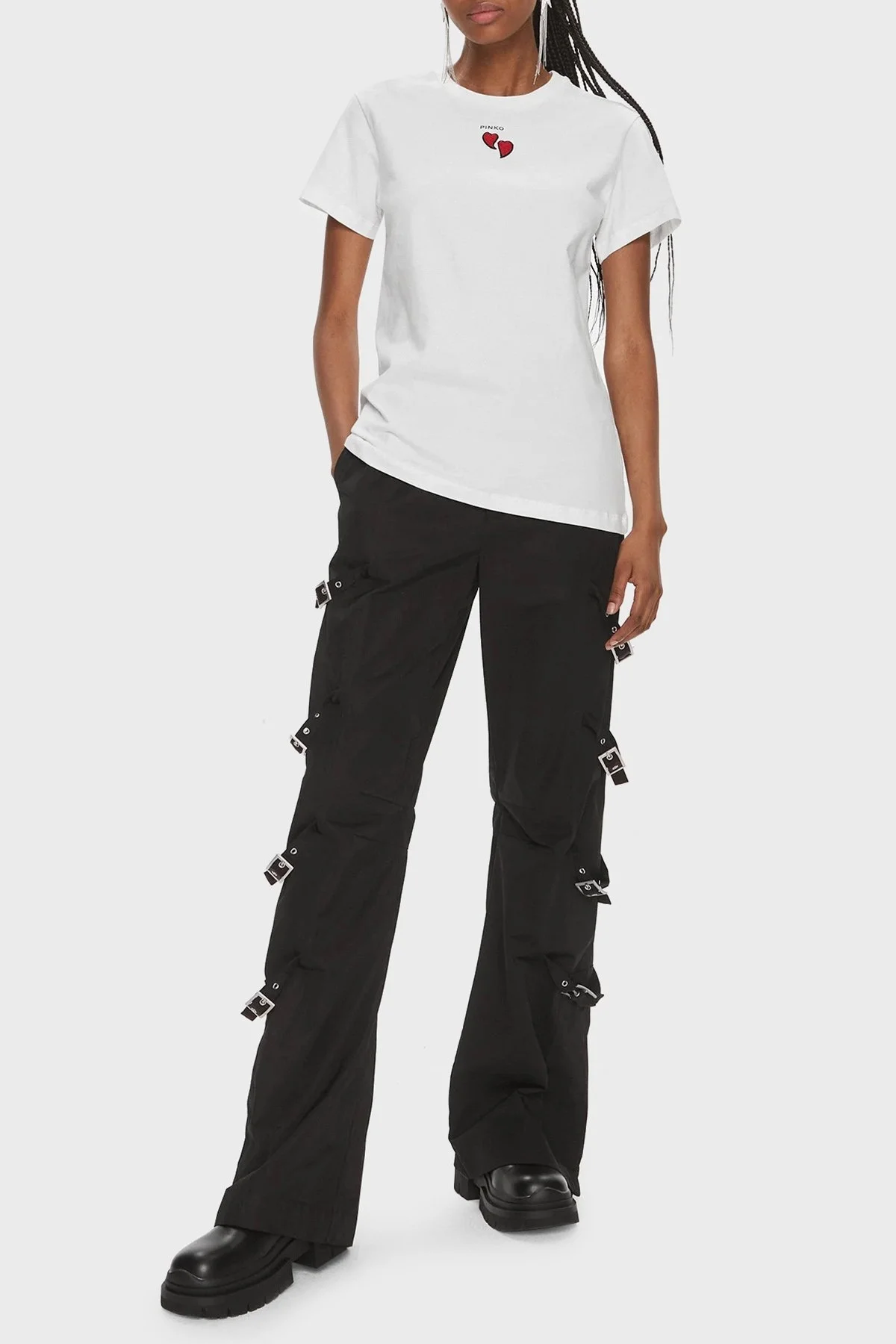 Pinko Pamuklu Regular Fit Bisiklet Yaka Bayan T Shirt 100789A1P8Z07 BEYAZ - 3