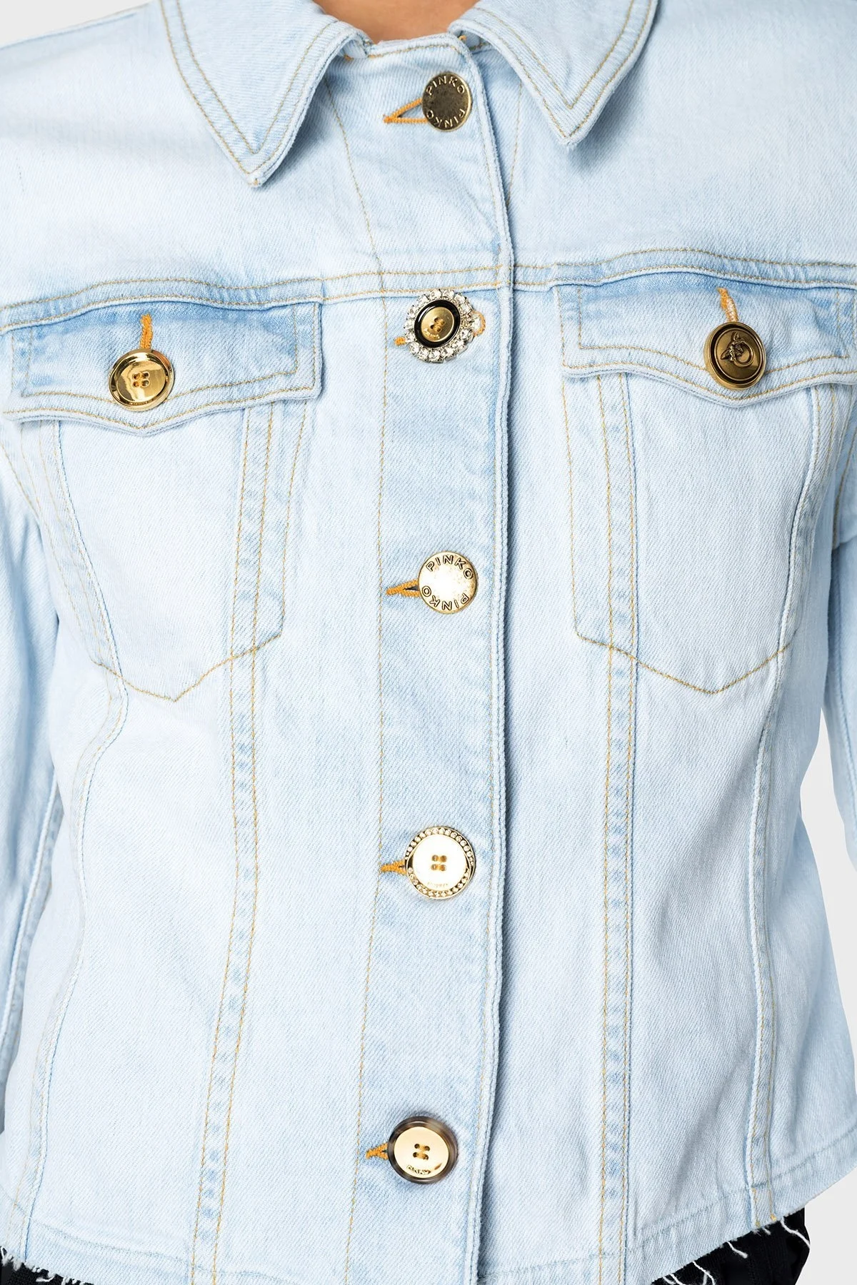 Pinko Pamuklu Regular Fit Kot Bayan Ceket 100585 A1MV PJN AÇIK MAVİ - 4
