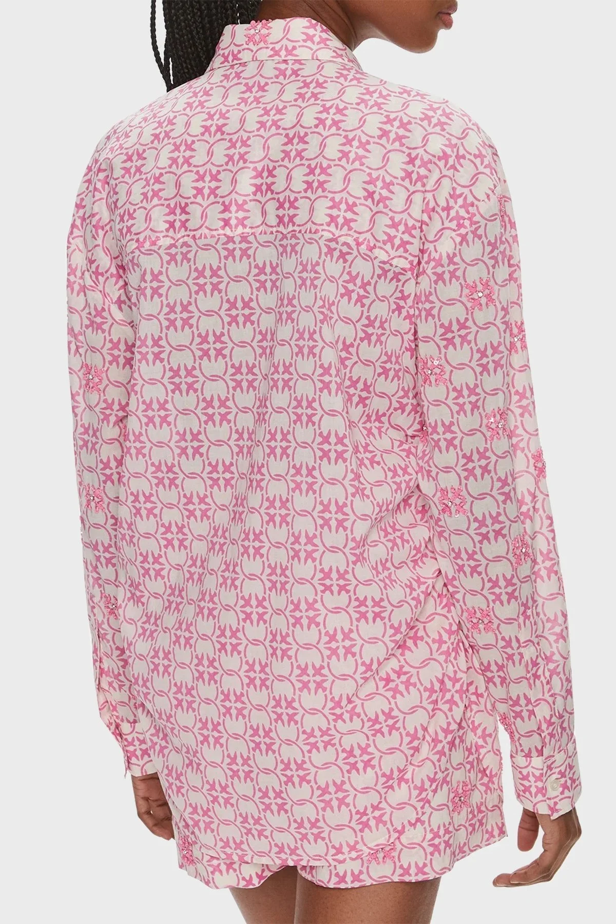 Pinko Pamuklu Regular Fit Müslin Bayan Gömlek 103194A1Q1DN3 Pembe-Ekru - 2