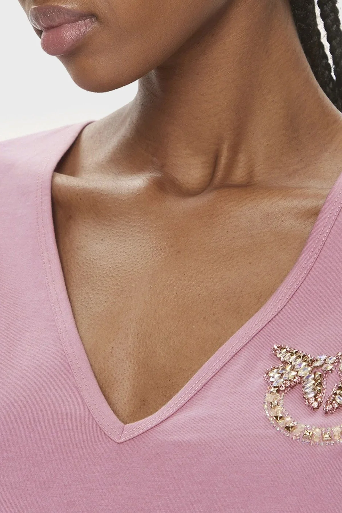 Pinko Pamuklu Regular Fit V Yaka Bayan T Shirt 100372A1R7N98 PEMBE - 4
