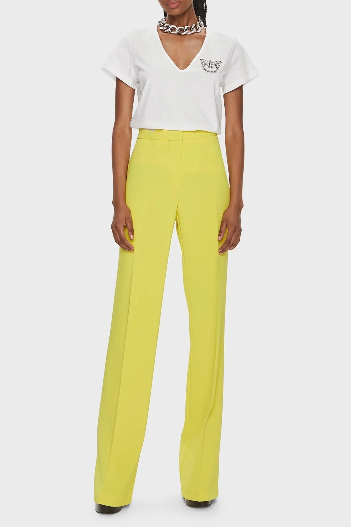 Pinko Pamuklu Regular Fit V Yaka Bayan T Shirt 100372A1R7Z15 BEYAZ - 6