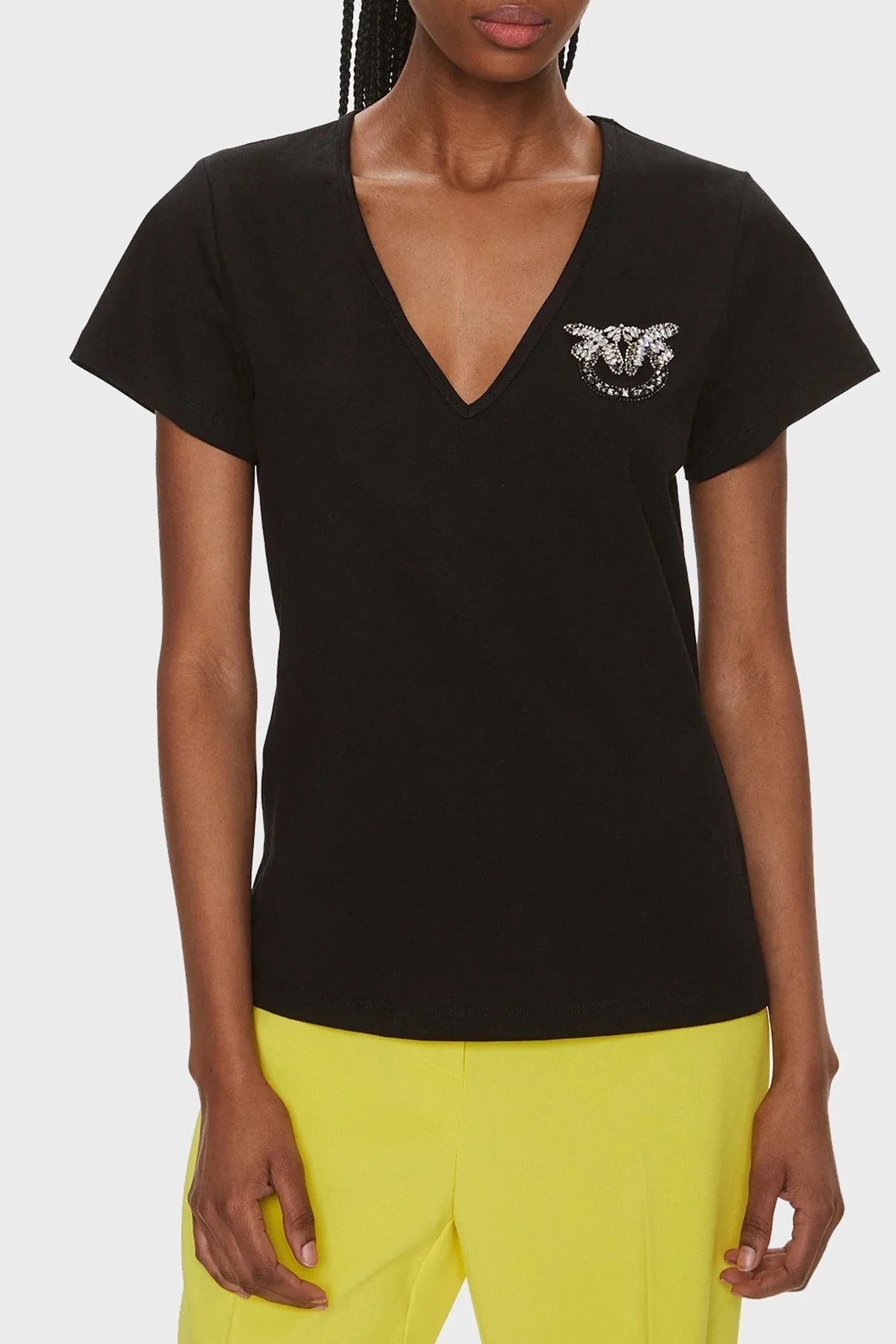 Pinko Pamuklu Regular Fit V Yaka Bayan T Shirt 100372A1R7Z99 SİYAH - 1