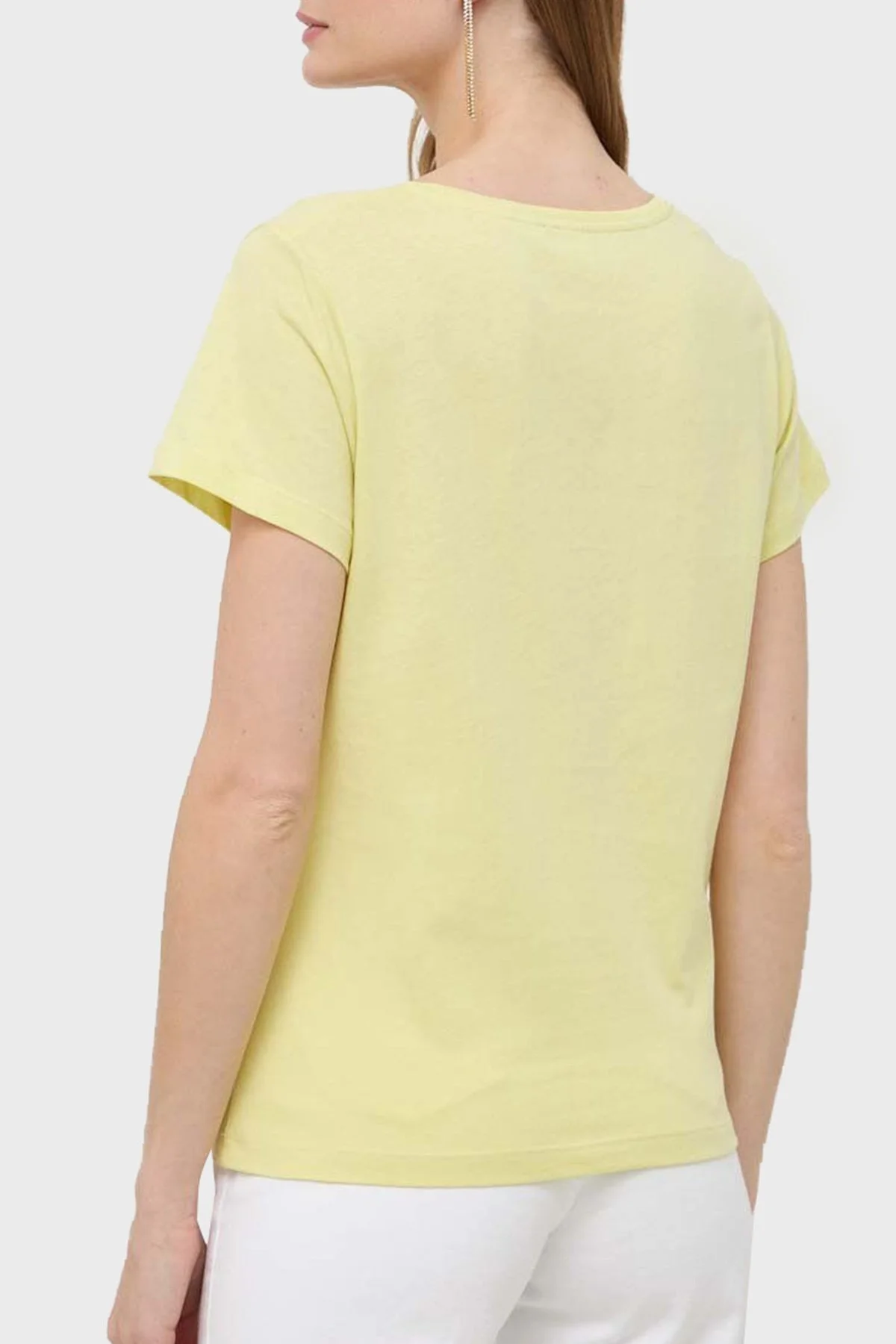 Pinko Pamuklu Regular Fit V Yaka Bayan T Shirt 102950A1N8H23 SARI - 8