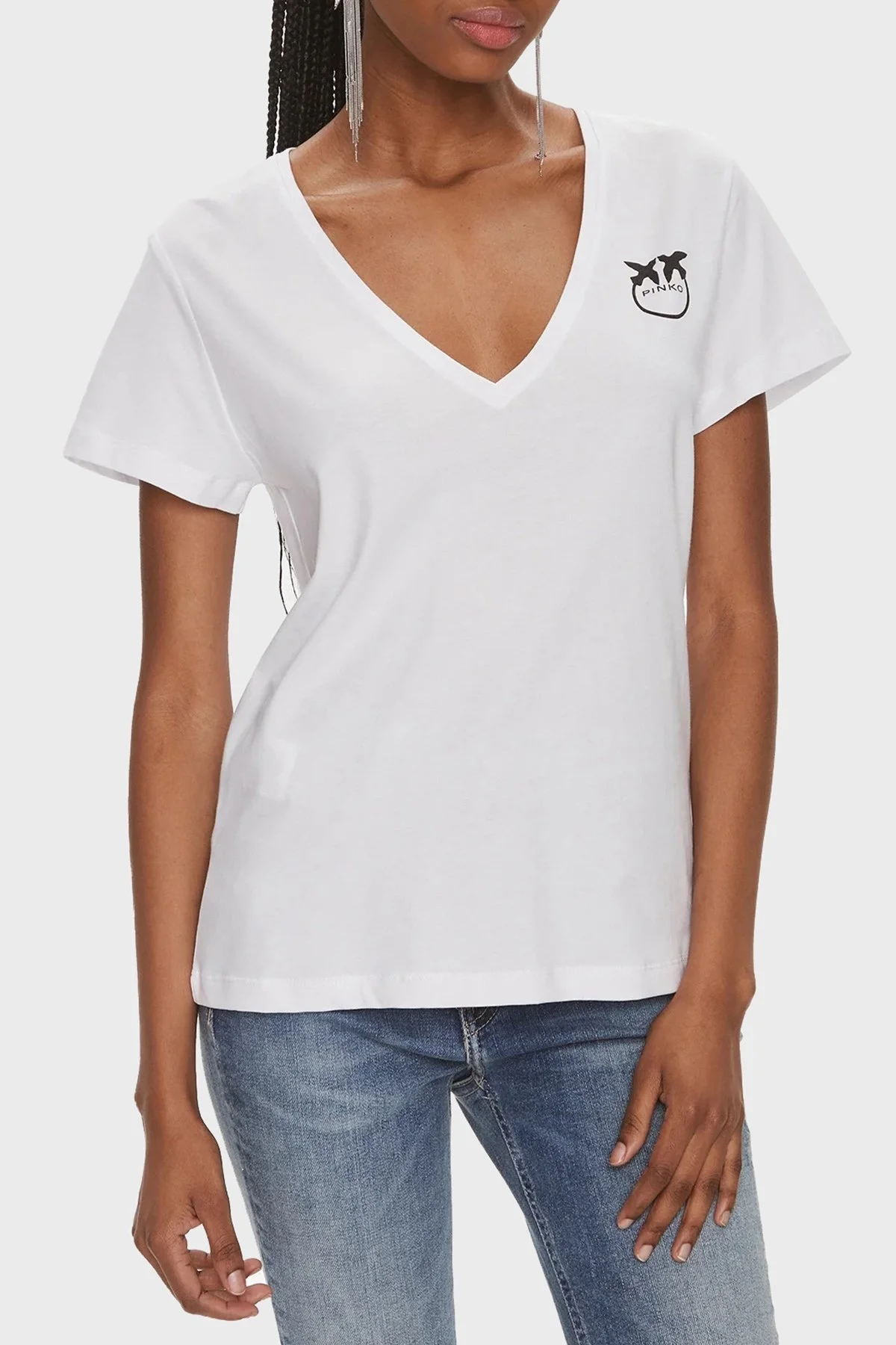 Pinko Pamuklu Regular Fit V Yaka Bayan T Shirt 102950A1N8Z04 BEYAZ - 1