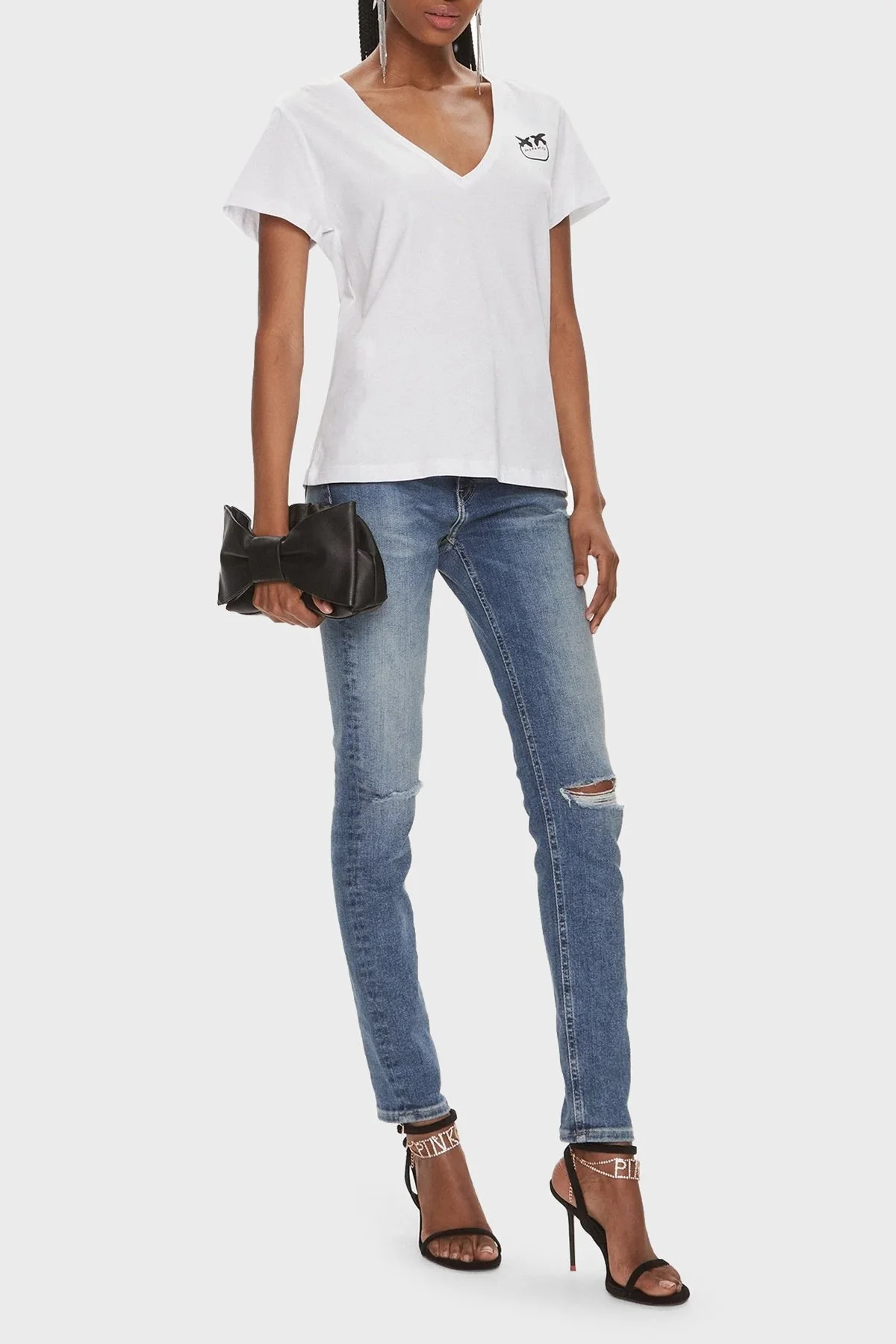 Pinko Pamuklu Regular Fit V Yaka Bayan T Shirt 102950A1N8Z04 BEYAZ - 7