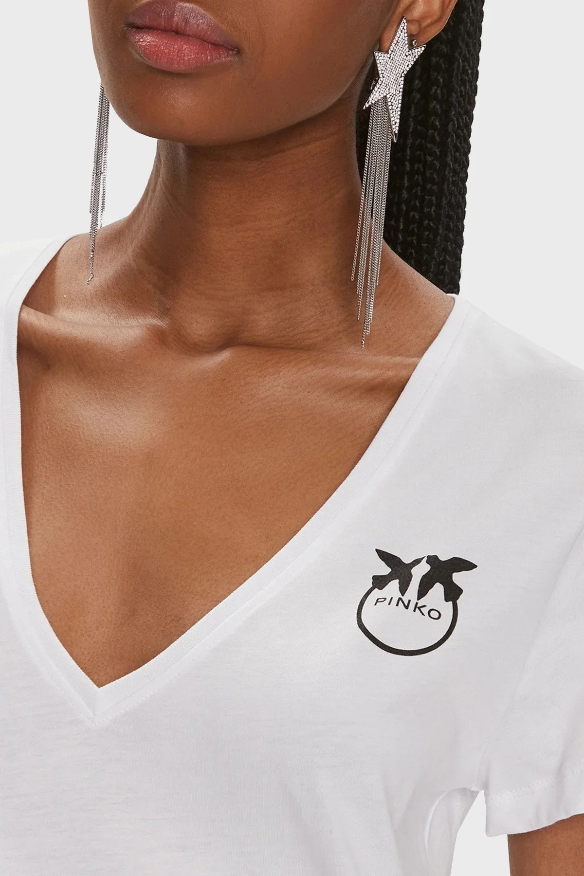 Pinko Pamuklu Regular Fit V Yaka Bayan T Shirt 102950A1N8Z04 BEYAZ - 8