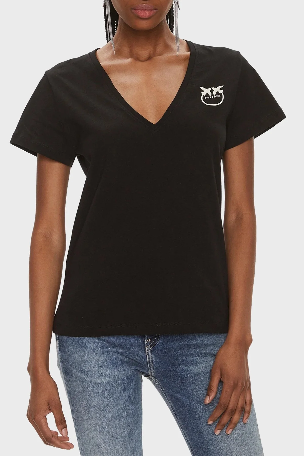 Pinko Pamuklu Regular Fit V Yaka Bayan T Shirt 102950A1N8Z99 SİYAH - 1