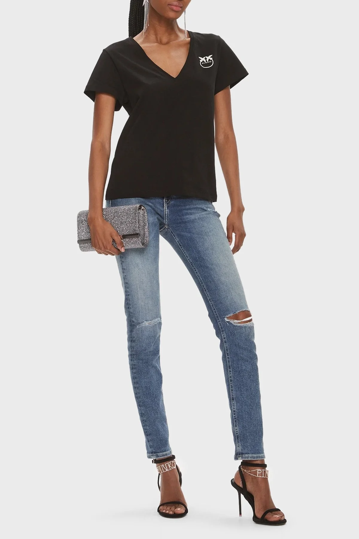 Pinko Pamuklu Regular Fit V Yaka Bayan T Shirt 102950A1N8Z99 SİYAH - 3