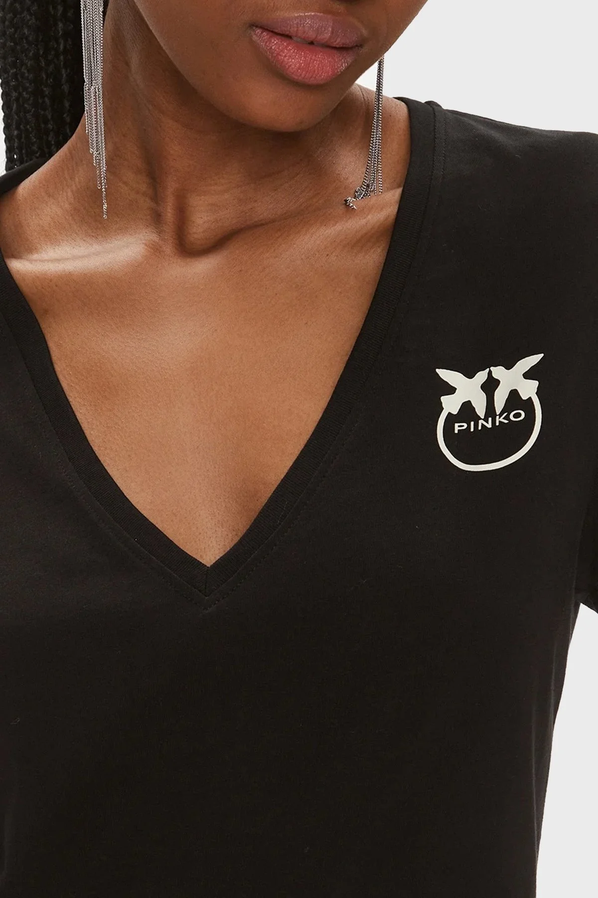 Pinko Pamuklu Regular Fit V Yaka Bayan T Shirt 102950A1N8Z99 SİYAH - 4