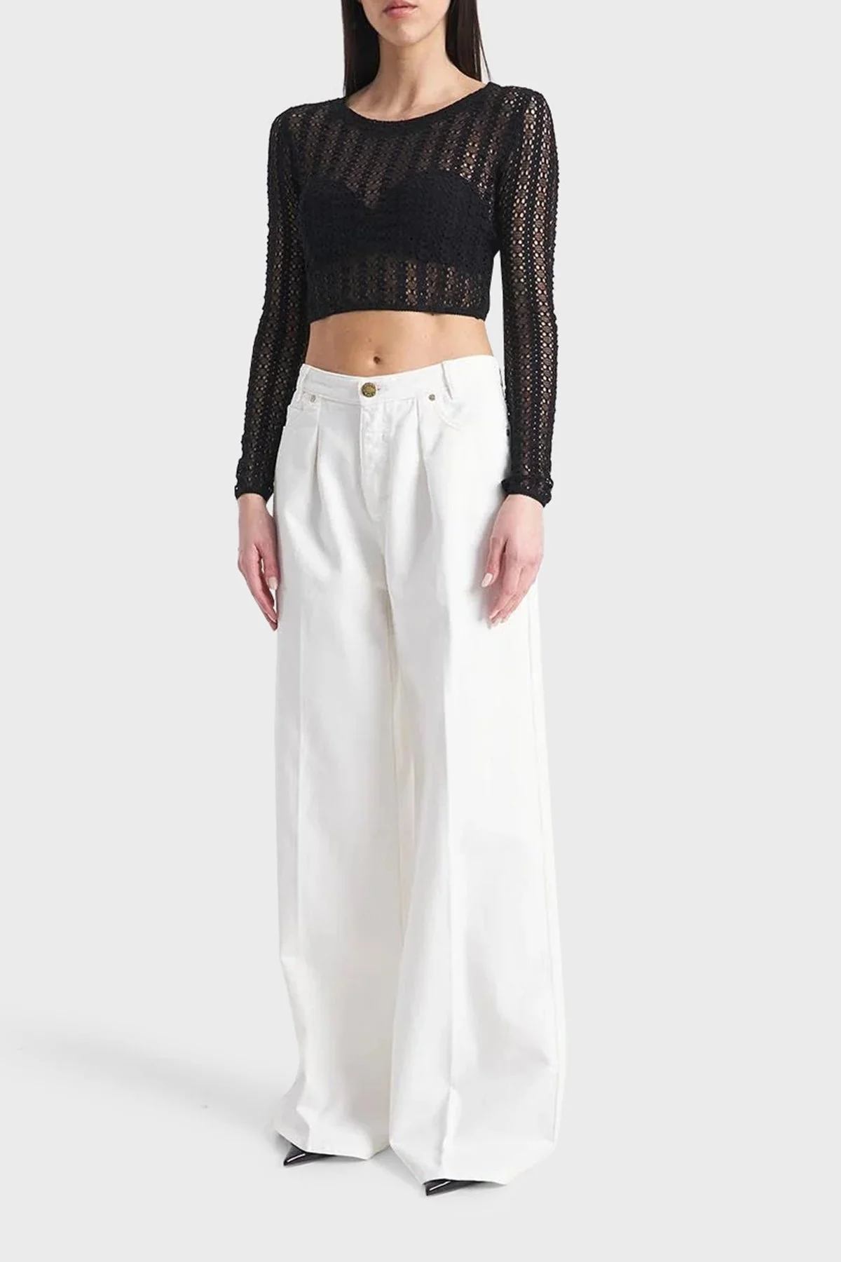 Pinko Pamuklu Relaxed Fit Geniş Paça Bayan Pantolon 102948A1MNZ14 BEYAZ - 2