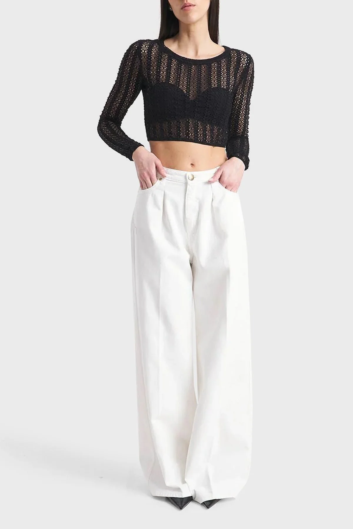 Pinko Pamuklu Relaxed Fit Geniş Paça Kadın Pantolon 102948A1MNZ14 Beyaz - 1