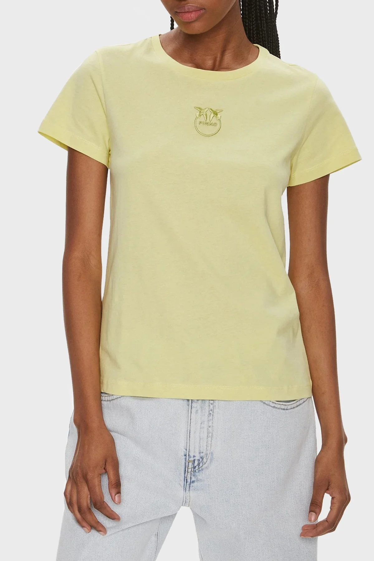 Pinko Pamuklu Slim Fit Bisiklet Yaka Bayan T Shirt 100355A1NWH23 SARI - 1