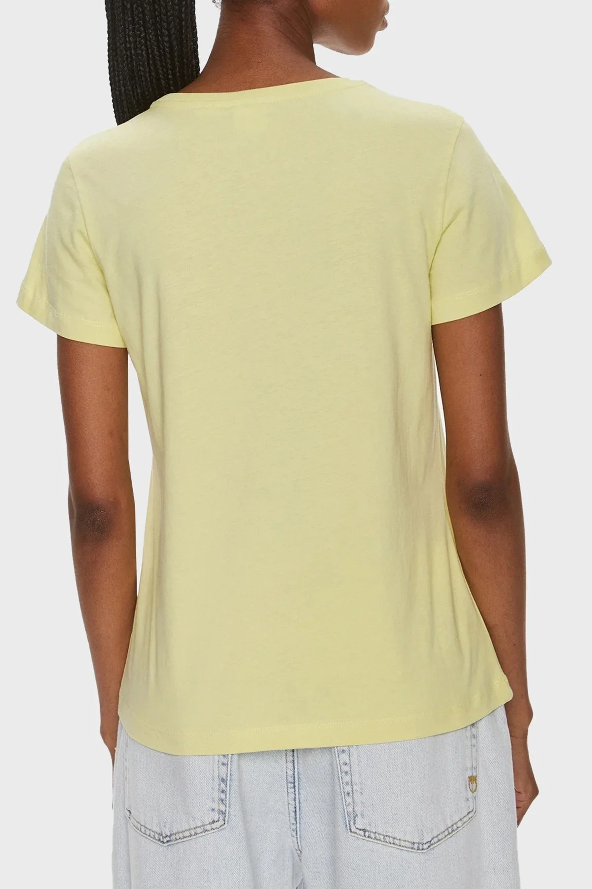 Pinko Pamuklu Slim Fit Bisiklet Yaka Bayan T Shirt 100355A1NWH23 SARI - 2
