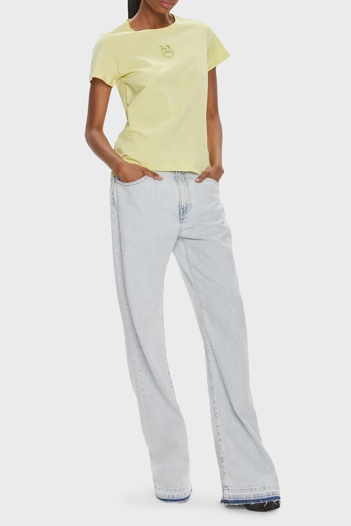 Pinko Pamuklu Slim Fit Bisiklet Yaka Bayan T Shirt 100355A1NWH23 SARI - 3