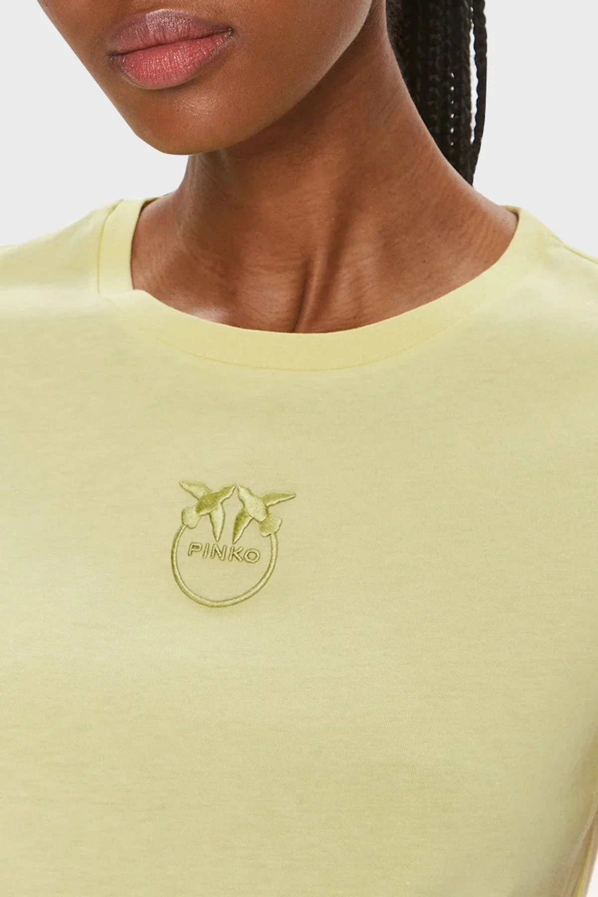 Pinko Pamuklu Slim Fit Bisiklet Yaka Bayan T Shirt 100355A1NWH23 SARI - 4