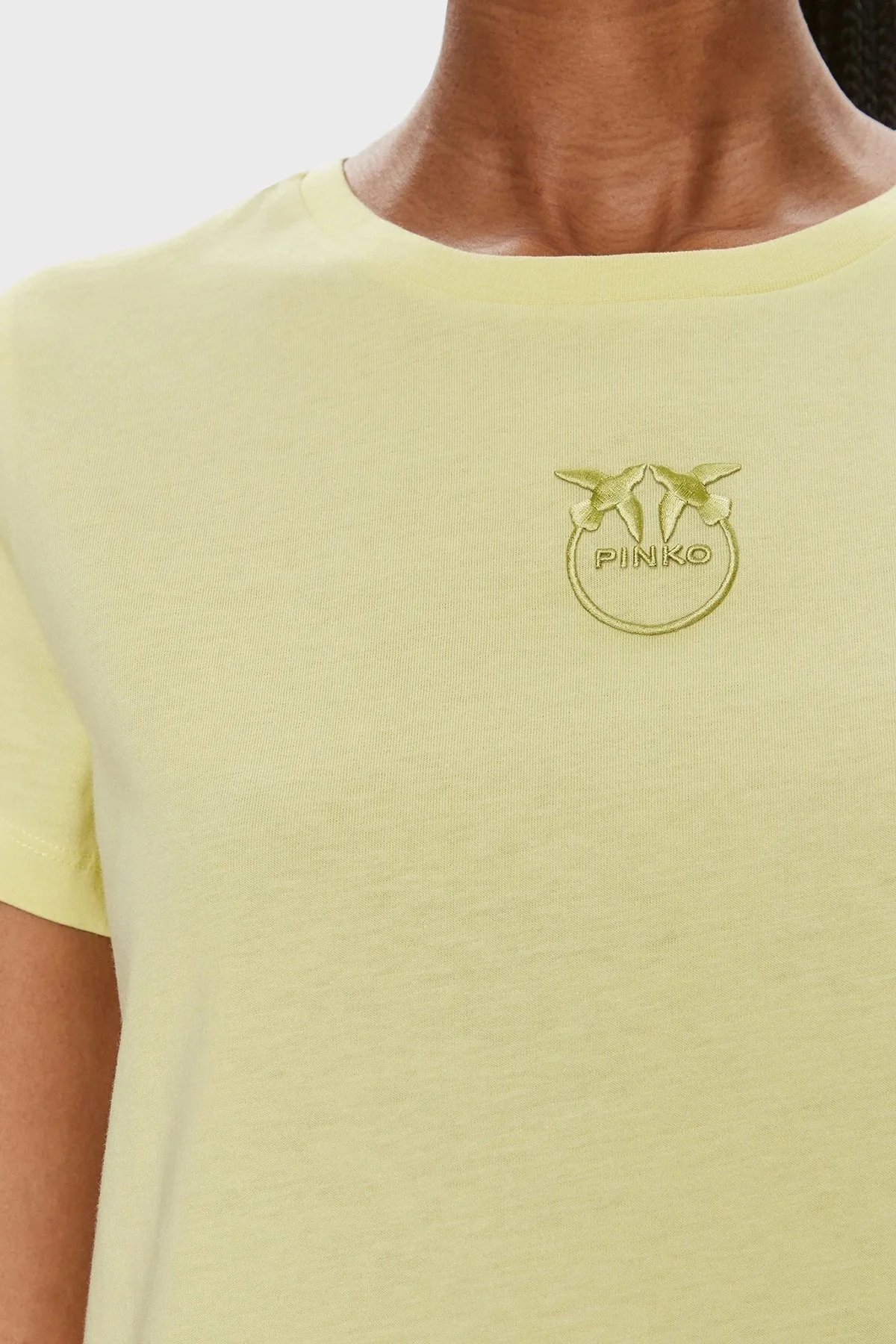 Pinko Pamuklu Slim Fit Bisiklet Yaka Bayan T Shirt 100355A1NWH23 SARI - 5