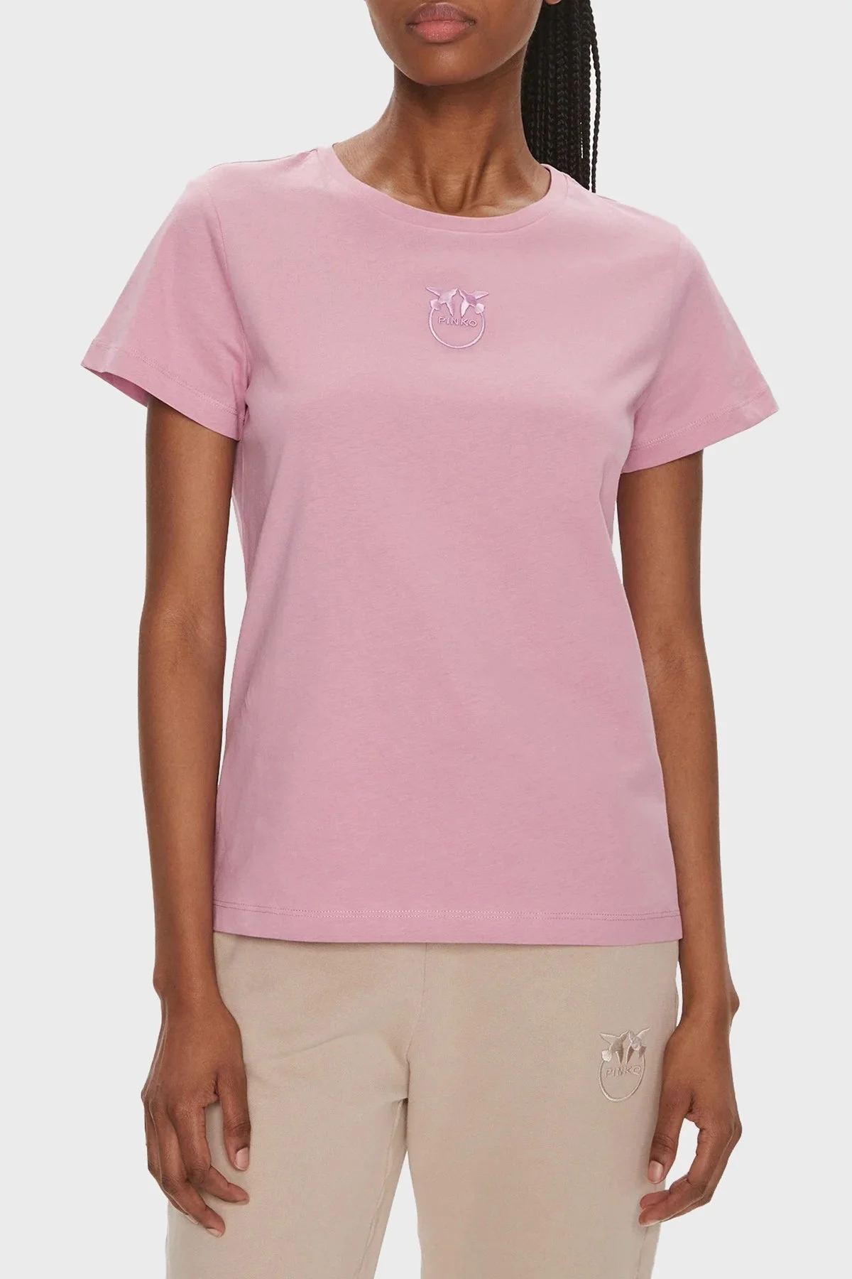 Pinko Pamuklu Slim Fit Bisiklet Yaka Bayan T Shirt 100355A1NWN98 PEMBE - 1