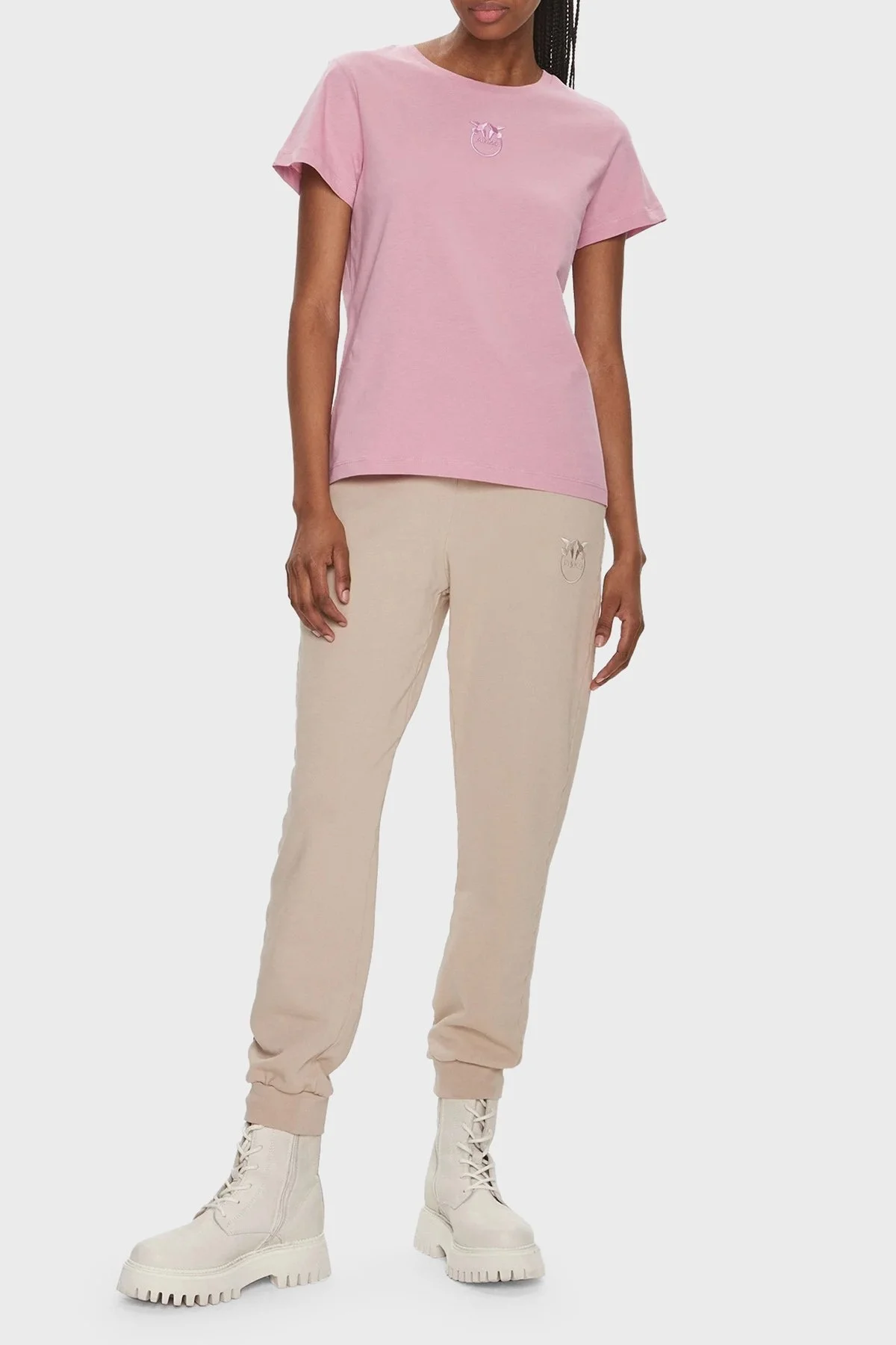 Pinko Pamuklu Slim Fit Bisiklet Yaka Bayan T Shirt 100355A1NWN98 PEMBE - 3