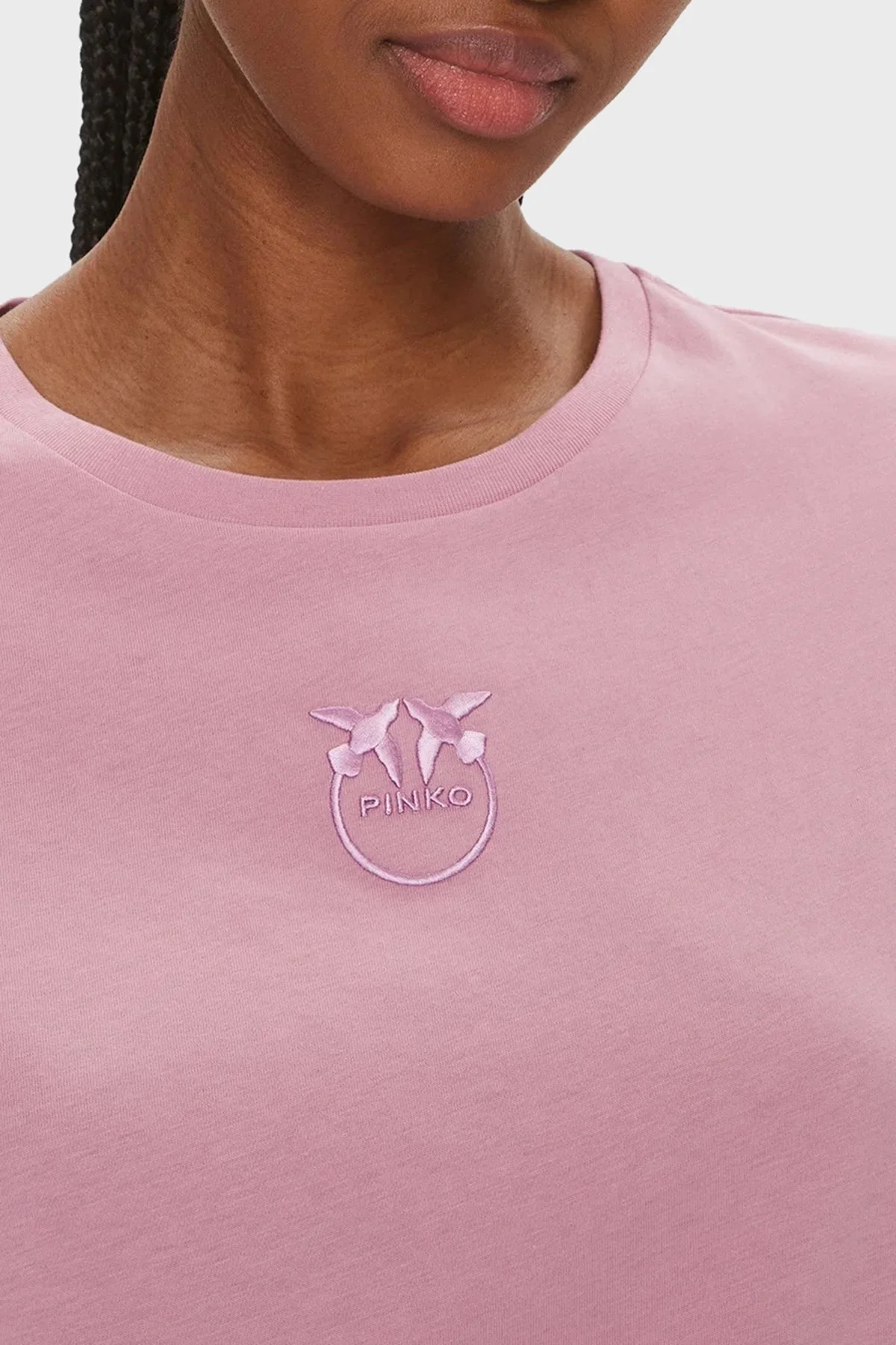 Pinko Pamuklu Slim Fit Bisiklet Yaka Bayan T Shirt 100355A1NWN98 PEMBE - 4