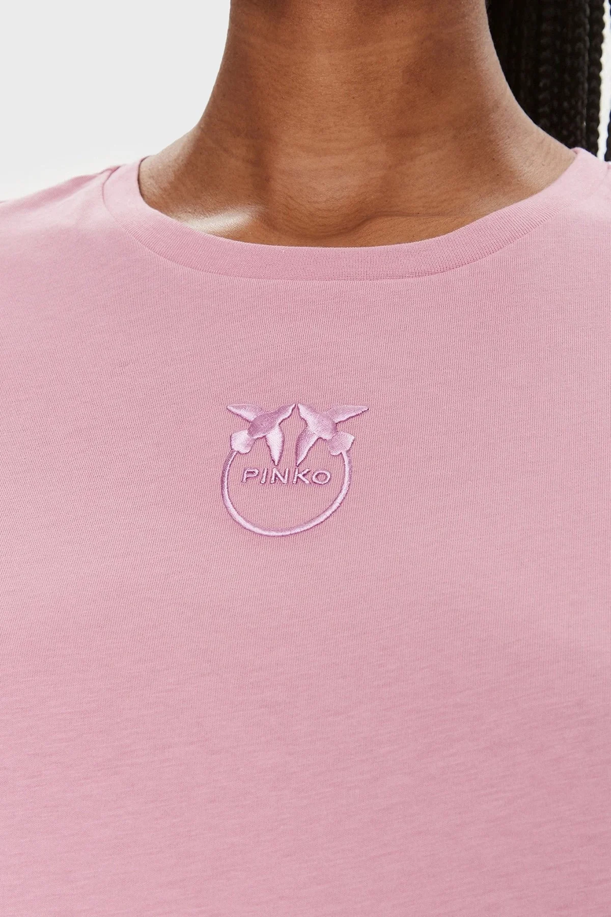 Pinko Pamuklu Slim Fit Bisiklet Yaka Bayan T Shirt 100355A1NWN98 PEMBE - 5