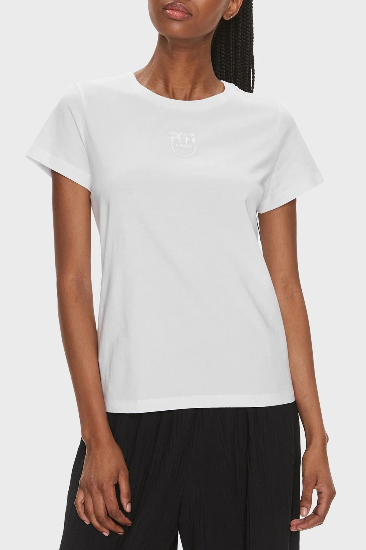 Pinko Pamuklu Slim Fit Bisiklet Yaka Bayan T Shirt 100355A1NWZ04 BEYAZ - 1