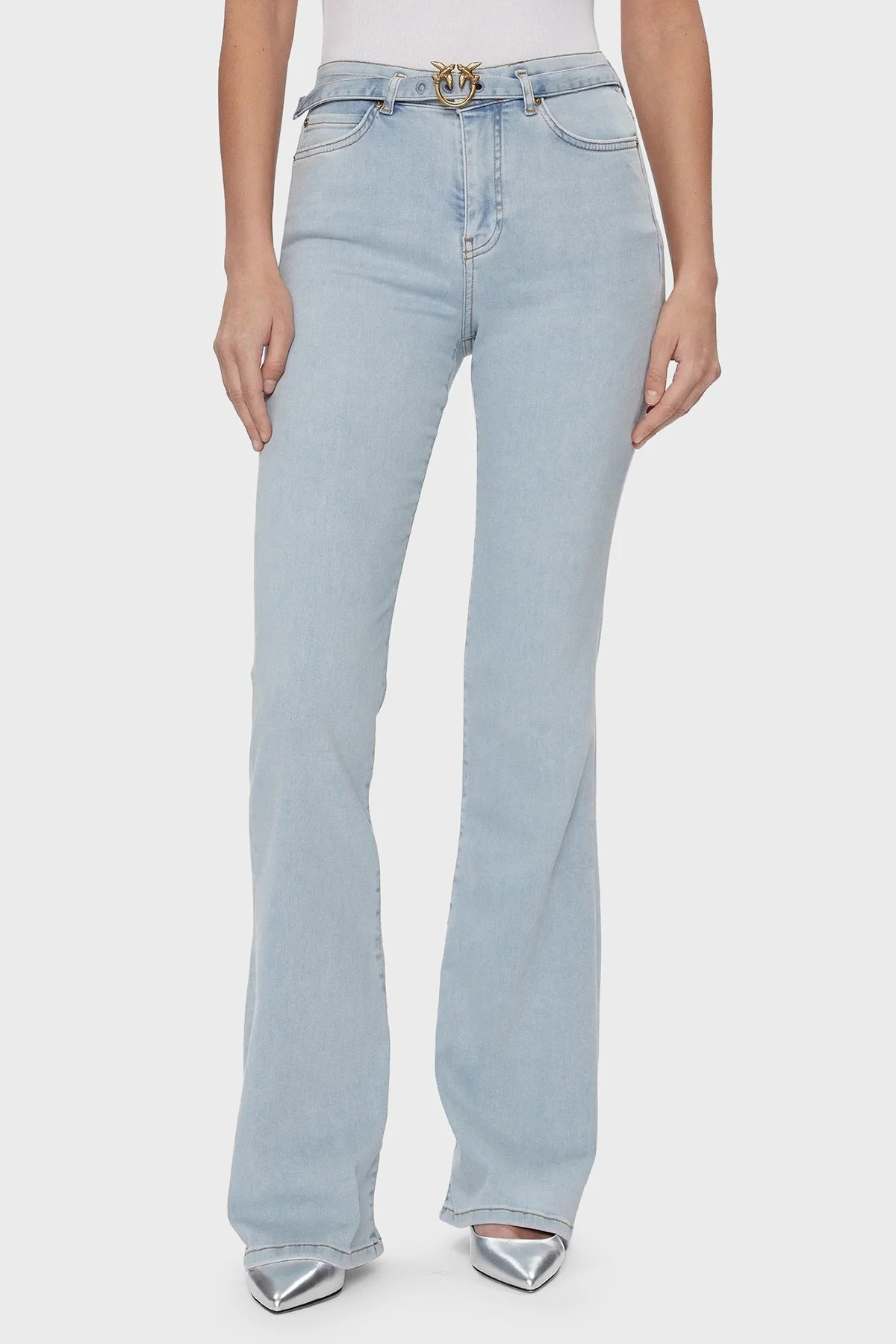 Pinko Pamuklu Slim Fit İspanyol Paça Kemerli Jeans Bayan Kot Pantolon 100166A1MQPJN Buz Mavisi - 2