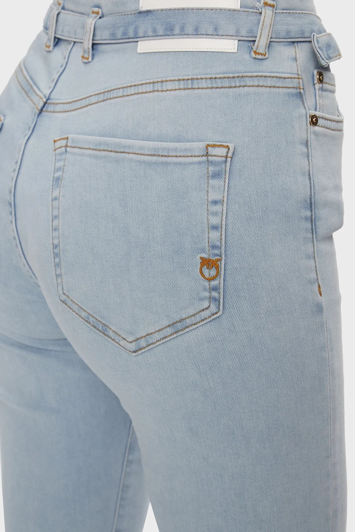 Pinko Pamuklu Slim Fit İspanyol Paça Kemerli Jeans Bayan Kot Pantolon 100166A1MQPJN Buz Mavisi - 5