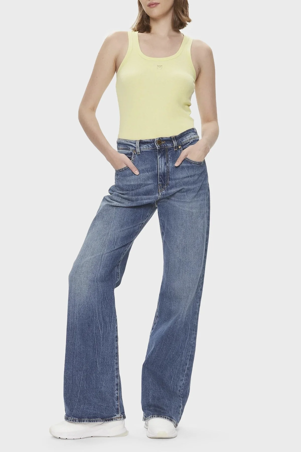 Pinko Pamuklu Slim Fit Yuvarlak Yaka Bayan Top 100807A0PUH23 SARI - 3