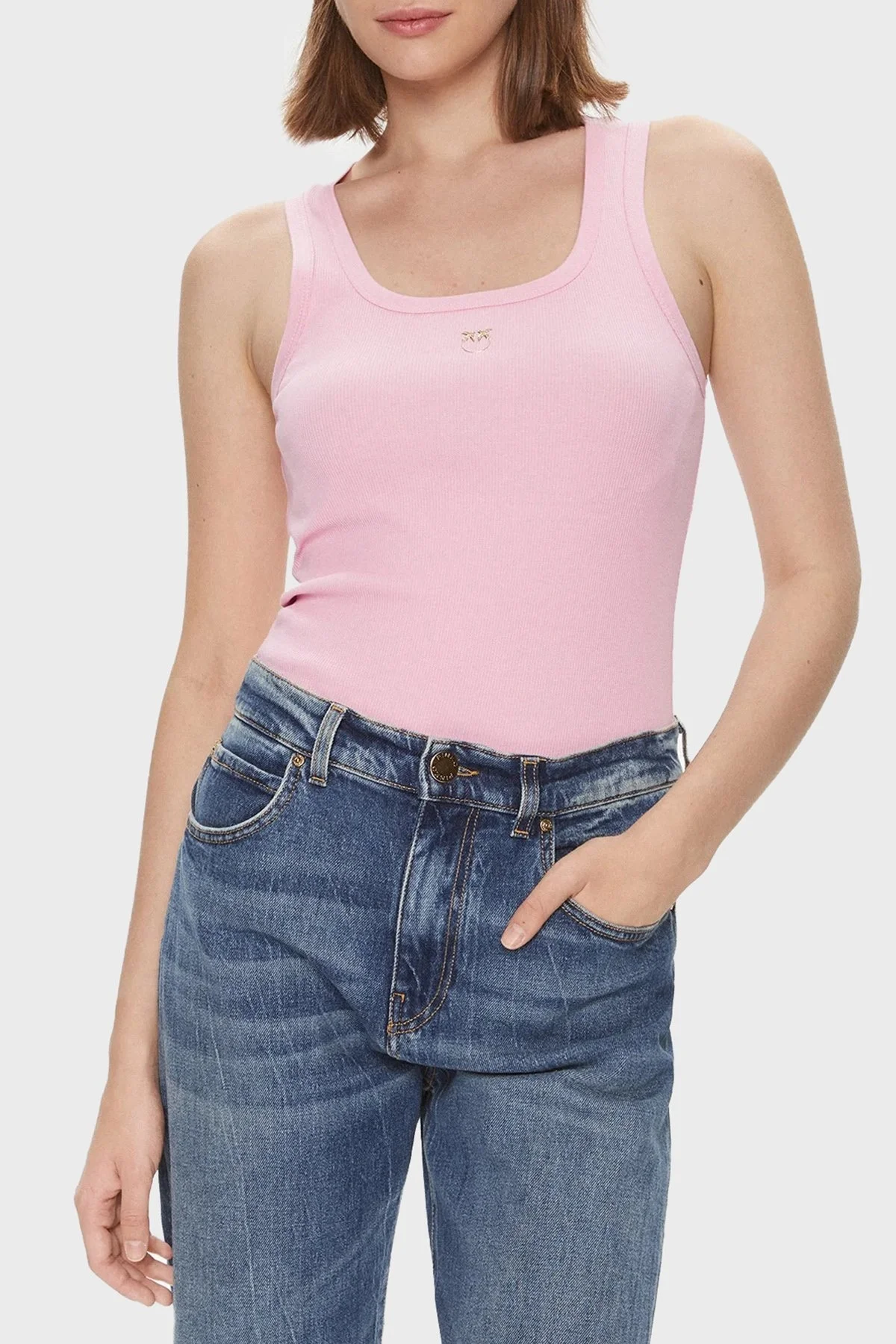 Pinko Pamuklu Slim Fit Yuvarlak Yaka Bayan Top 100807A0PUN98 PEMBE - 1