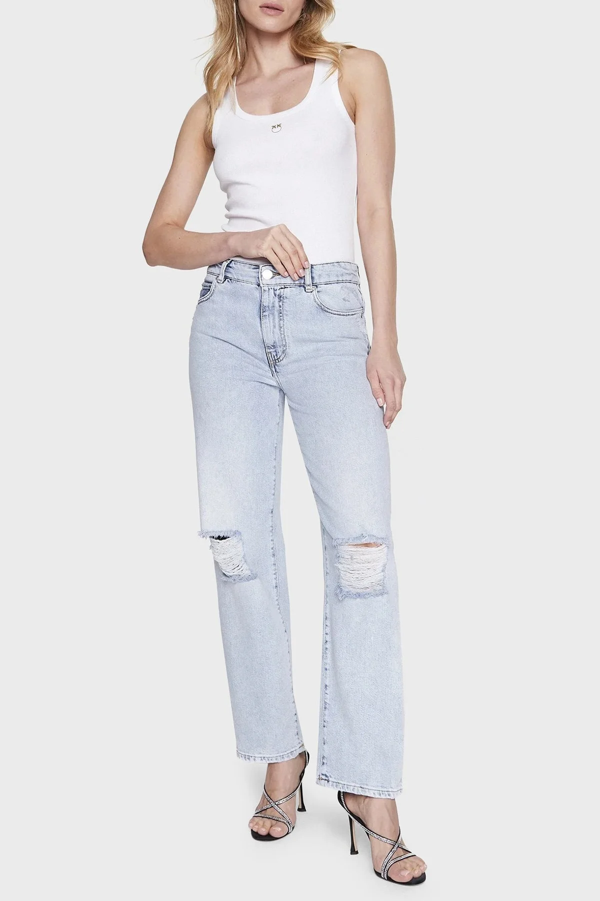 Pinko Pamuklu Slim Fit Yuvarlak Yaka Bayan Top 100807A0PUZ04 BEYAZ - 3