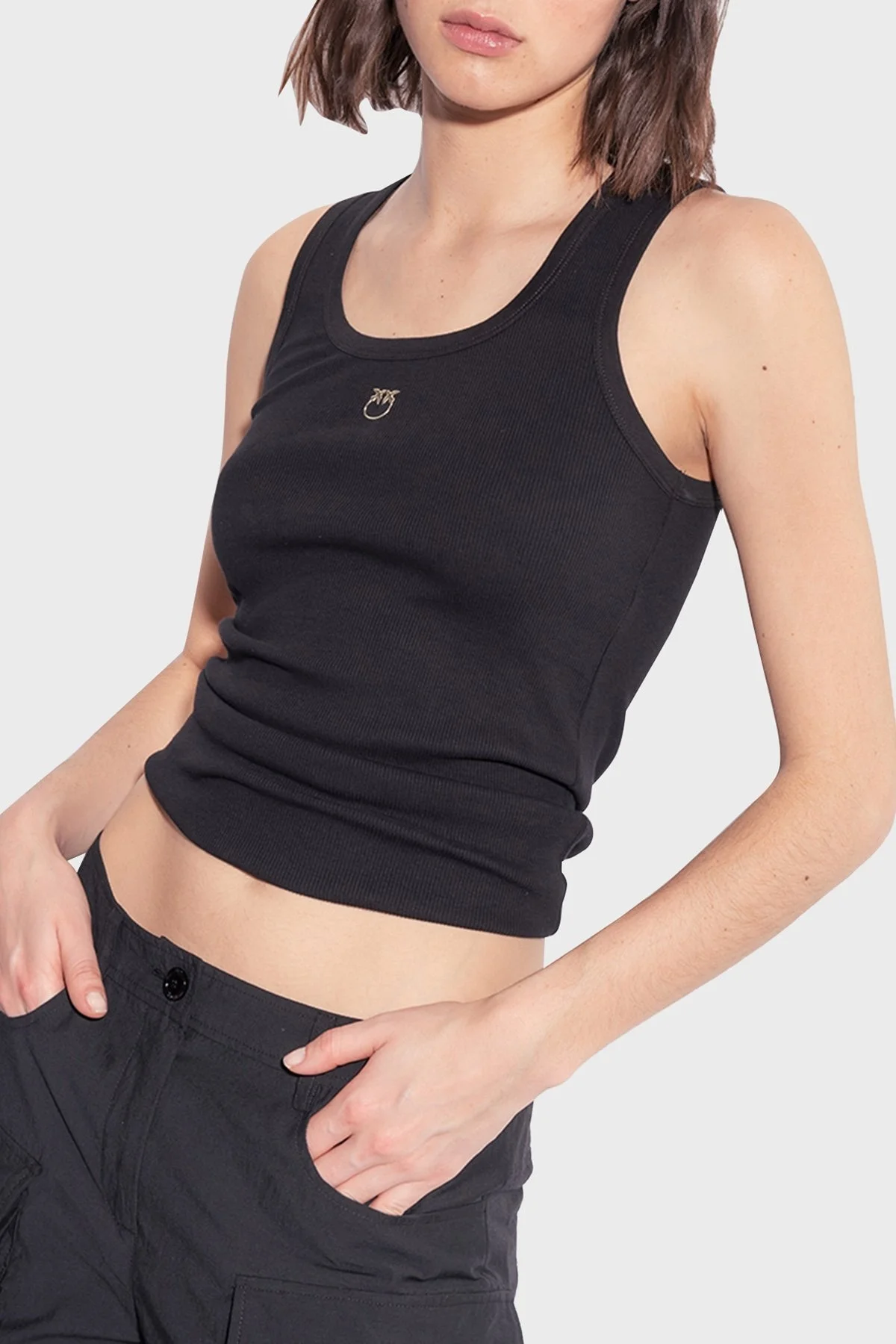 Pinko Pamuklu Slim Fit Yuvarlak Yaka Bayan Top 100807A0PUZ99 SİYAH - 1