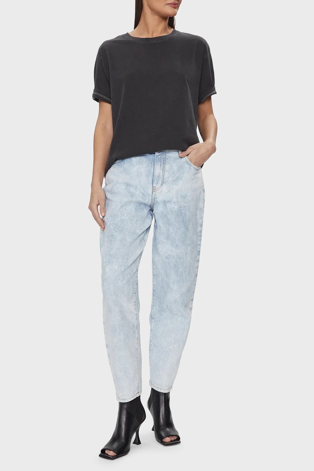 Pinko Pamuklu Yüksek Bel Mom Jeans Kadın Kot Pantolon 100379A1MSPJ1 Buz Mavisi - 1