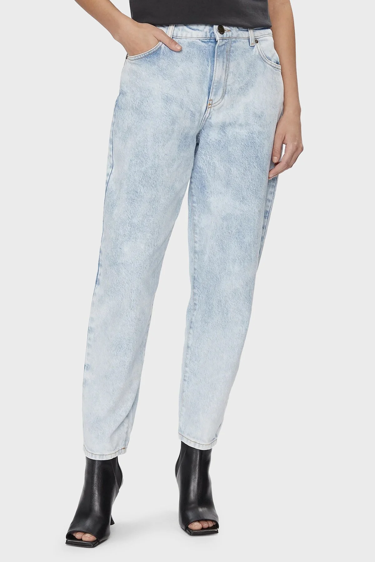 Pinko Pamuklu Yüksek Bel Mom Jeans Kadın Kot Pantolon 100379A1MSPJ1 Buz Mavisi - 2