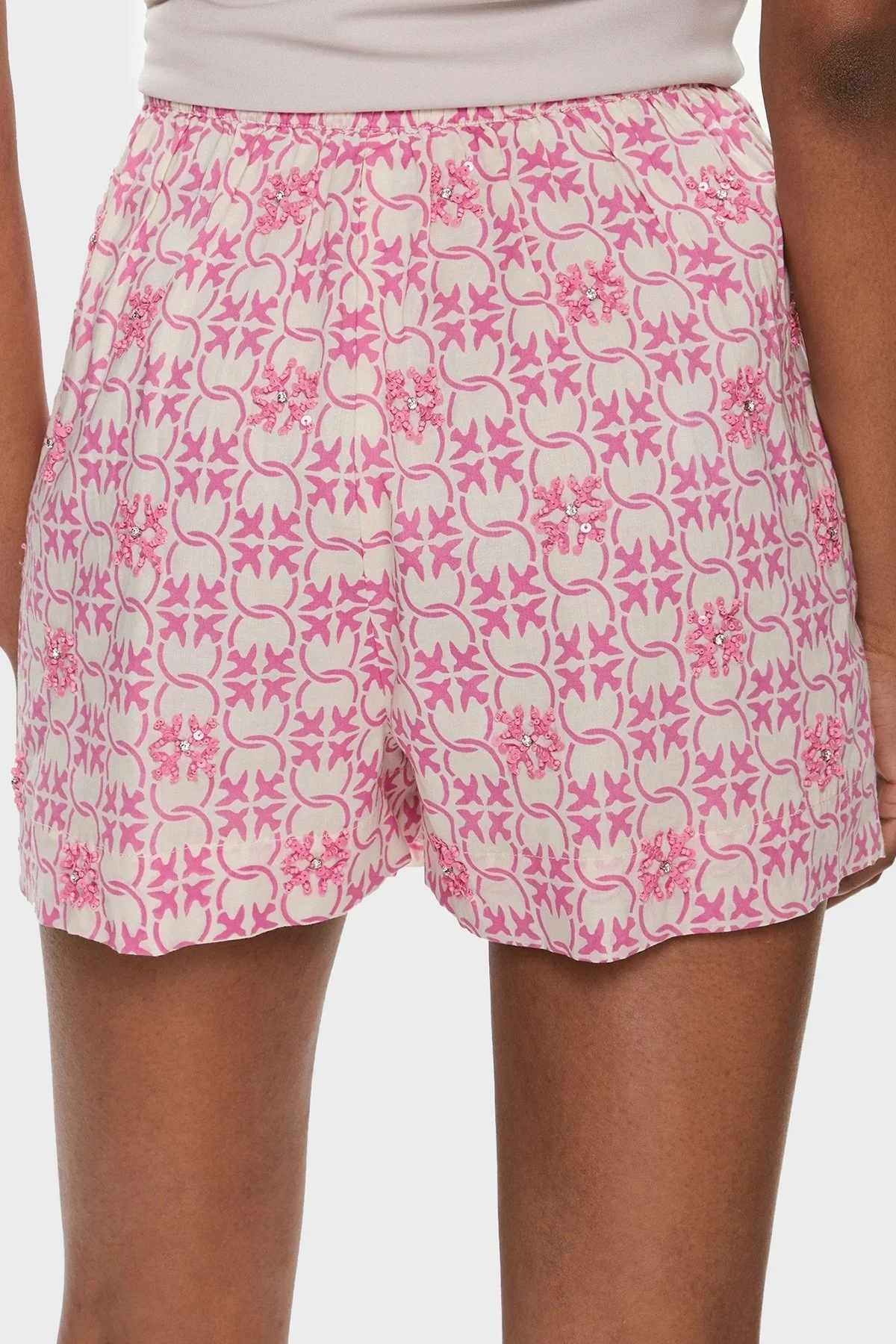 Pinko Pamuklu Yüksek Bel Regular Fit Müslin Bayan Short 103192A1Q1DN3 Pembe-Ekru - 3