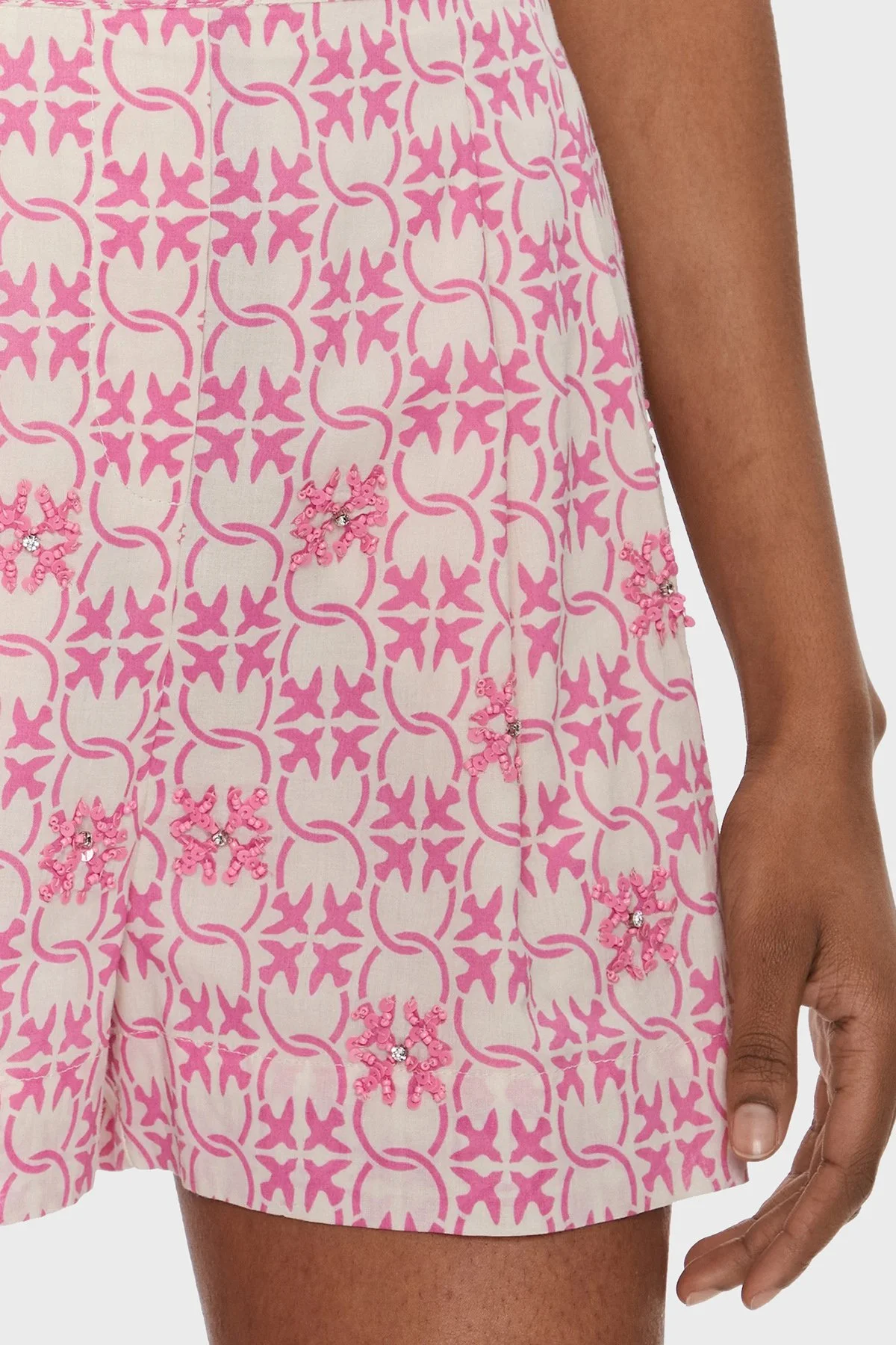 Pinko Pamuklu Yüksek Bel Regular Fit Müslin Kadın Short 103192A1Q1DN3 Pembe-Ekru - 4