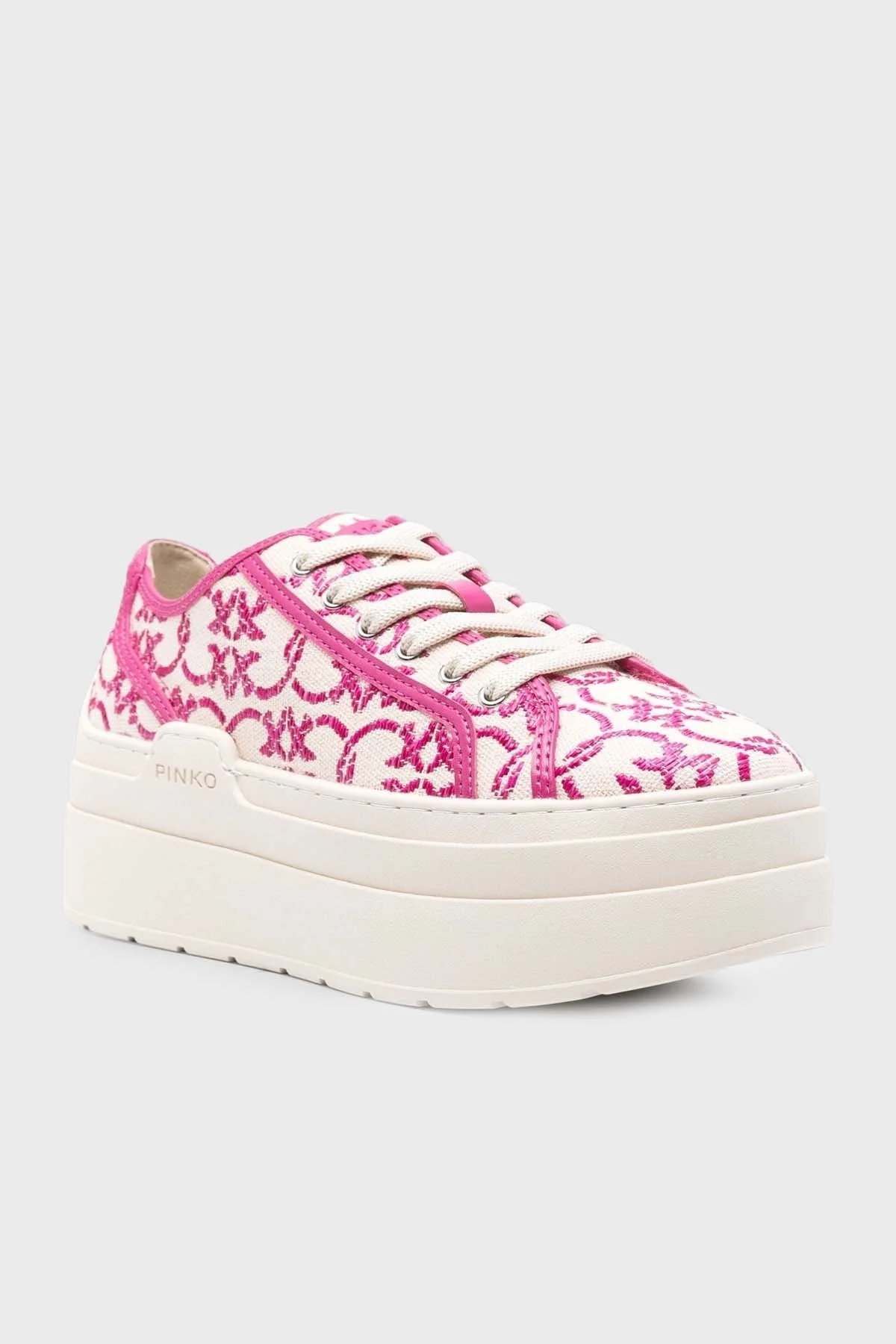 Pinko Platform Sneaker Bayan Ayakkabı SS0013 T006 N17 EKRU-PEMBE - 6