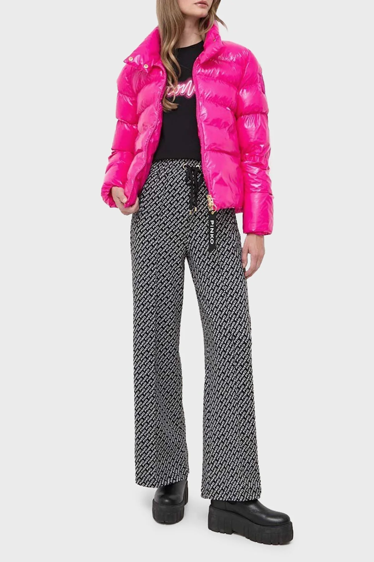 Pinko Regular Fit Dik Yaka Şişme Bayan Mont 101598 A11K N17 PEMBE - 3